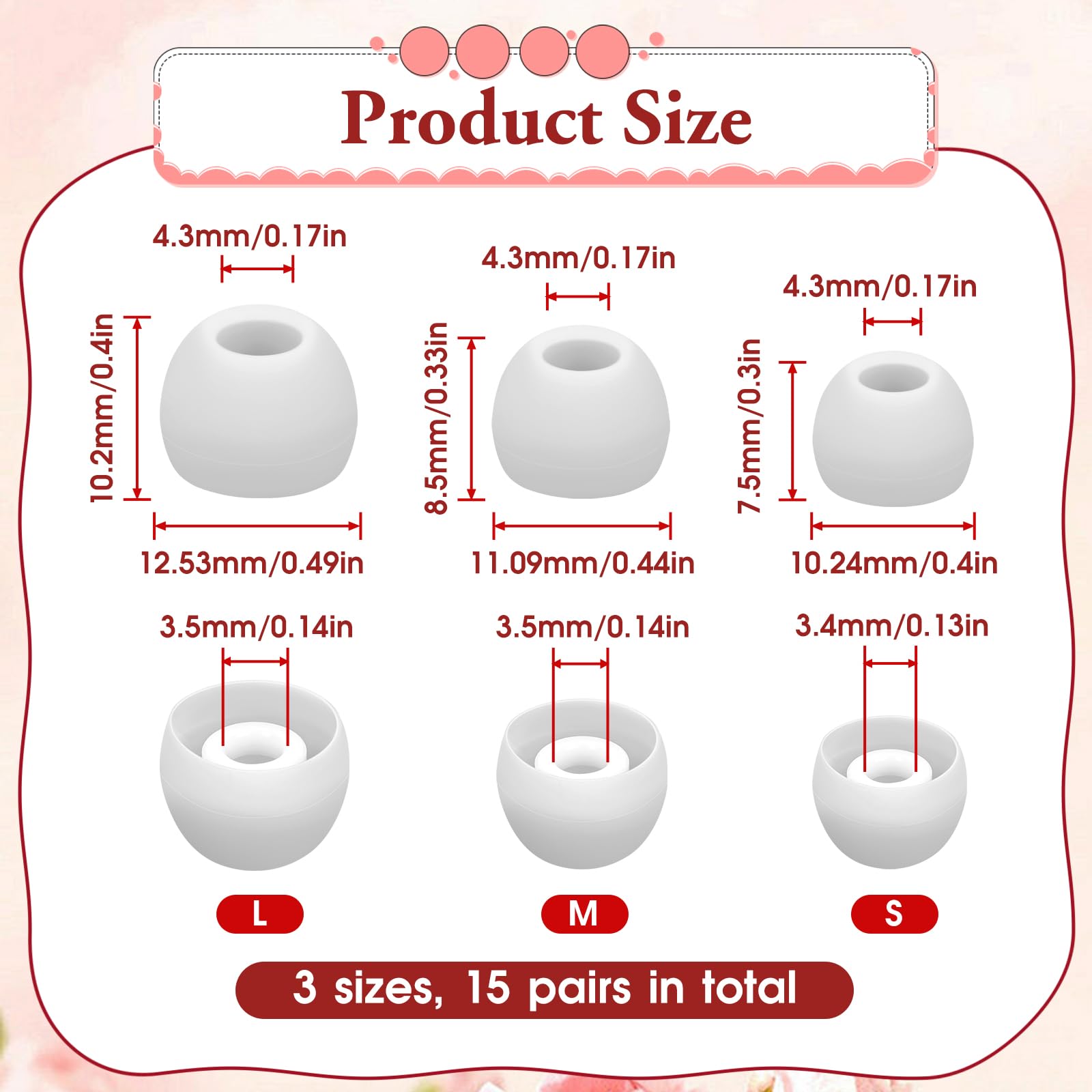 15 Pairs Silicone Earbud Replacement Tips Kit - Soft, Durable, and Comfortable thumbnail 2