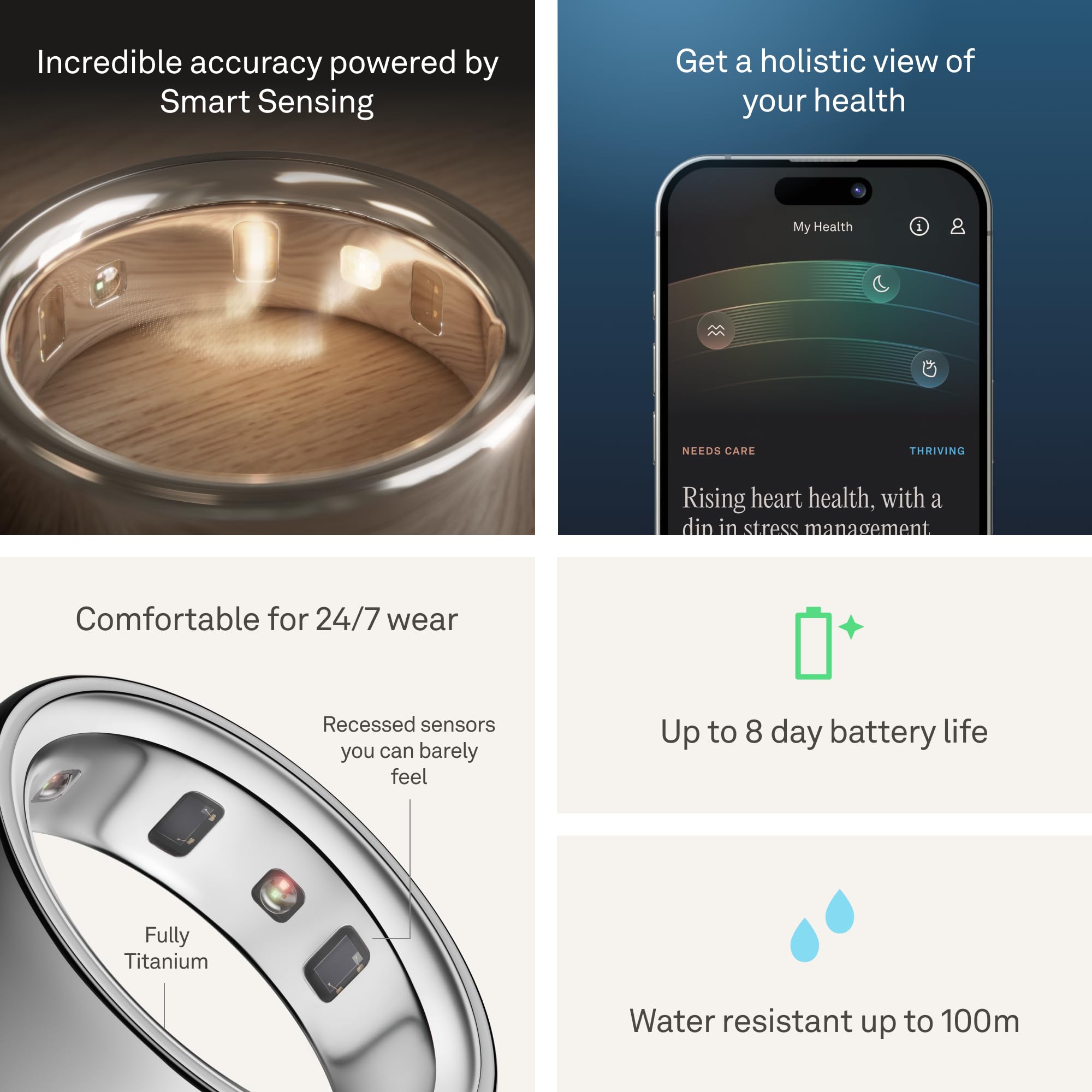 Oura Ring 4 - Advanced Health and Sleep Tracker in Silver, Size 8 thumbnail 4