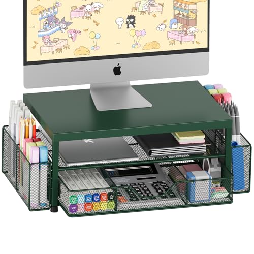 OPNICE 2-Tier Desk Organizer and Monitor Stand Riser with Drawer and Pen Holders thumbnail 3