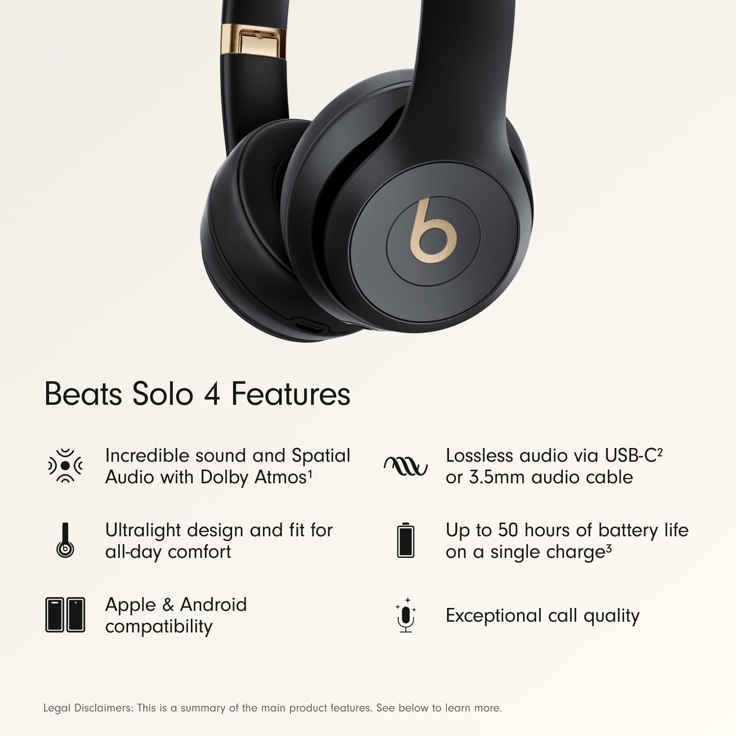 Beats Solo 4 Wireless On-Ear Bluetooth Headphones - Black & Gold image 1