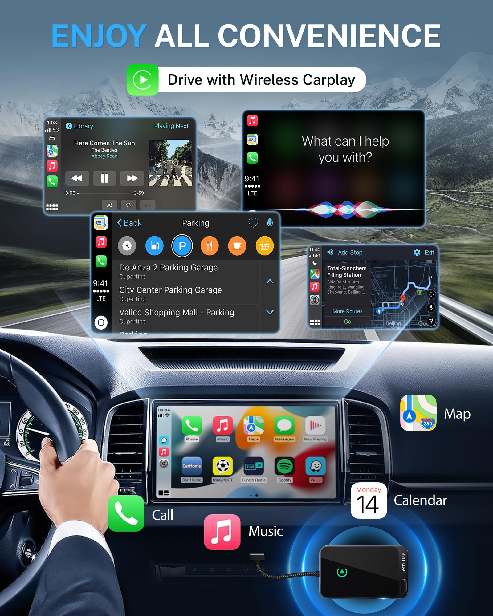 Jemluse Wireless CarPlay Adapter for Apple iPhone - Seamless Wireless Connection for Wired CarPlay Systems thumbnail 4