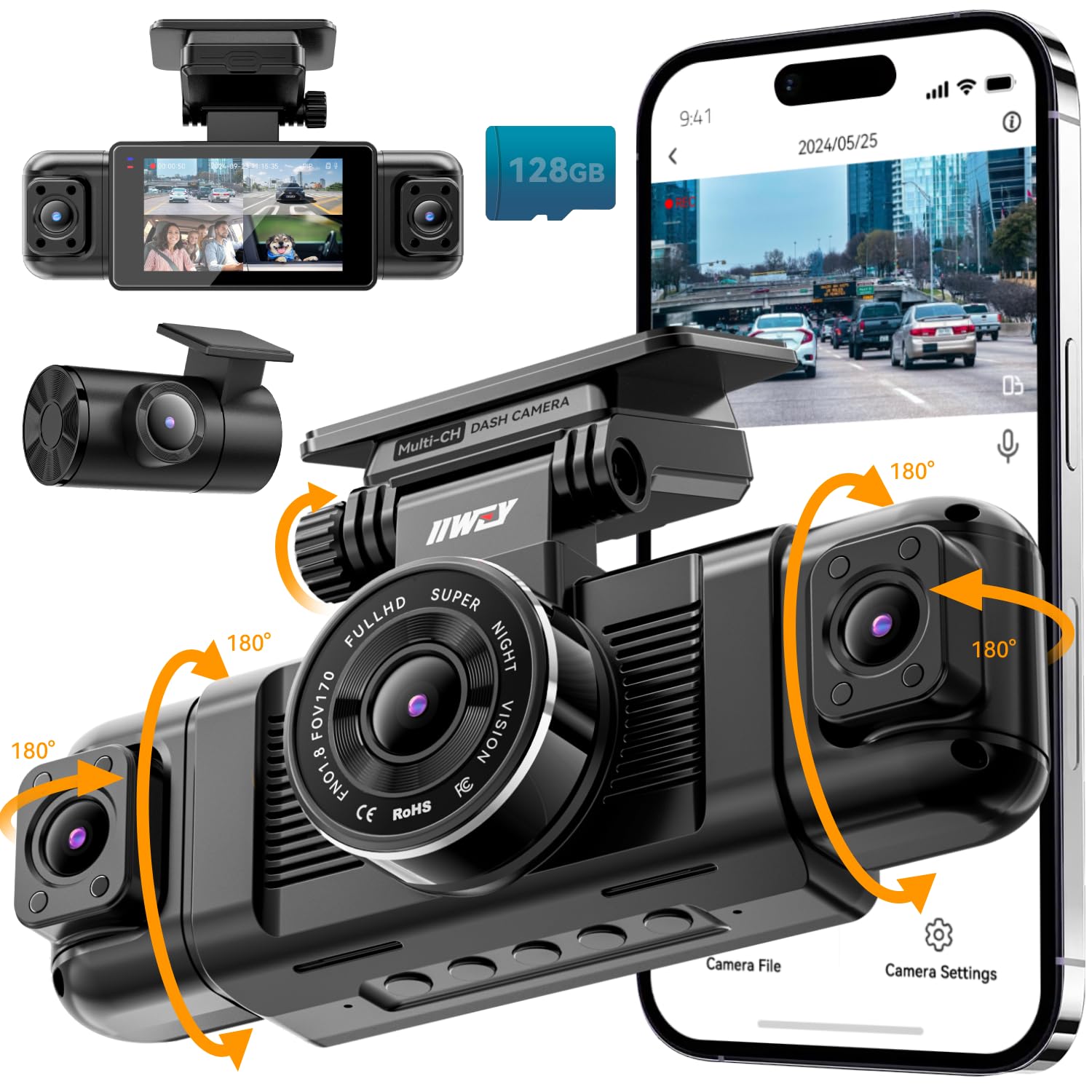 IIWEY N5 4 Channel 360° Dash Cam with 1080P Front, Rear, Side, and Interior Cameras thumbnail 3