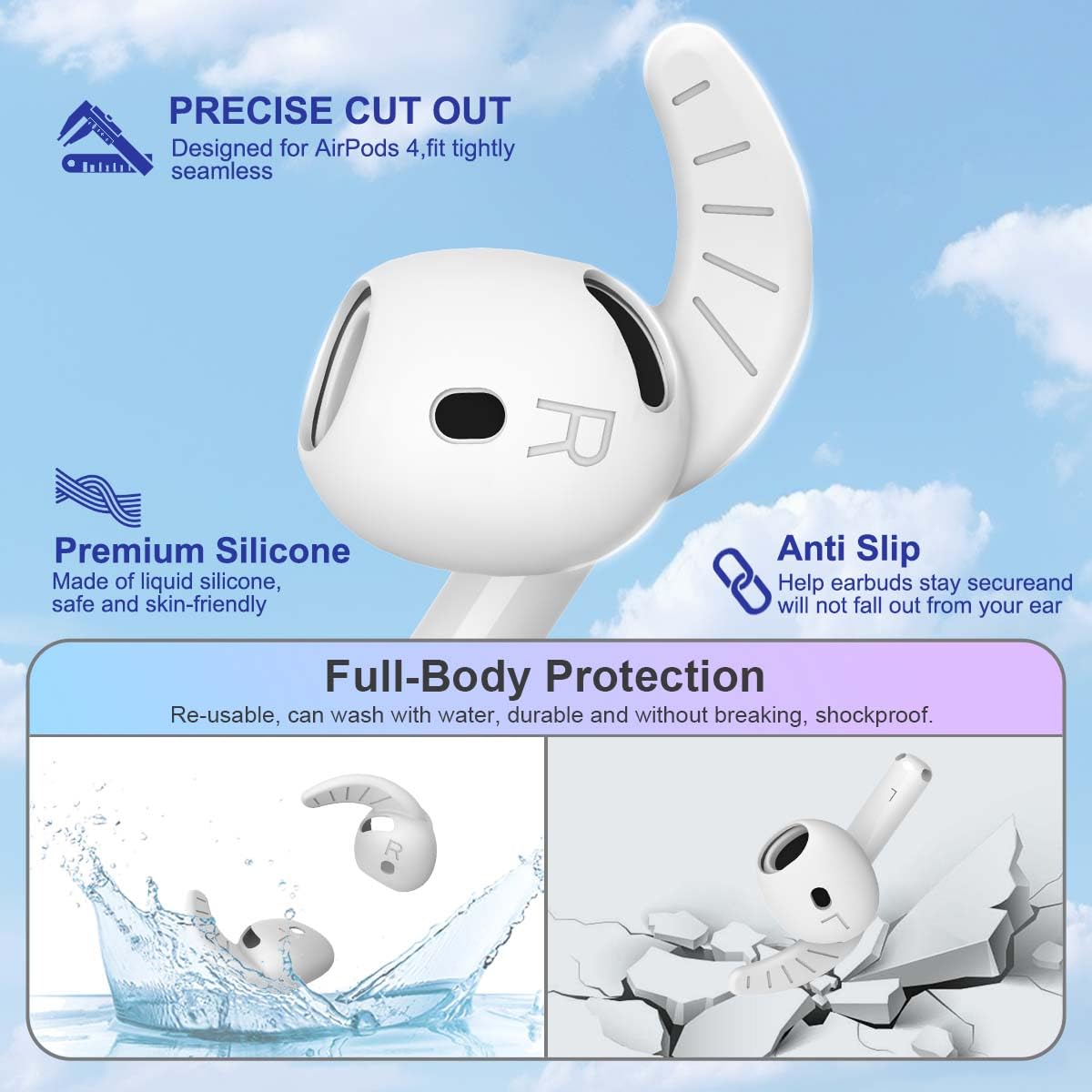5 Pairs Silicone Ear Hooks Covers for AirPods 4 - Anti-Slip Sport Accessories thumbnail 2