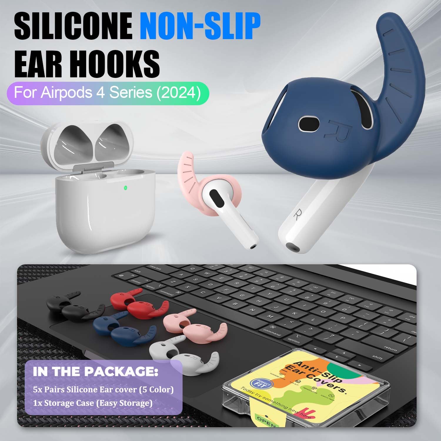 5 Pairs Silicone Ear Hooks Covers for AirPods 4 - Anti-Slip Sport Accessories thumbnail 3