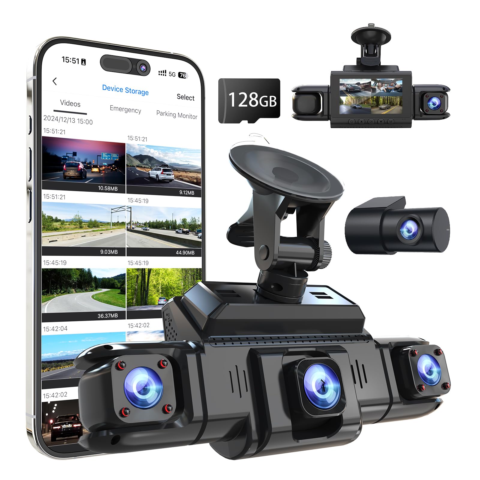 360 View 4-Channel Dash Cam with GPS, 5G WiFi, Night Vision, and 128GB Card thumbnail 4