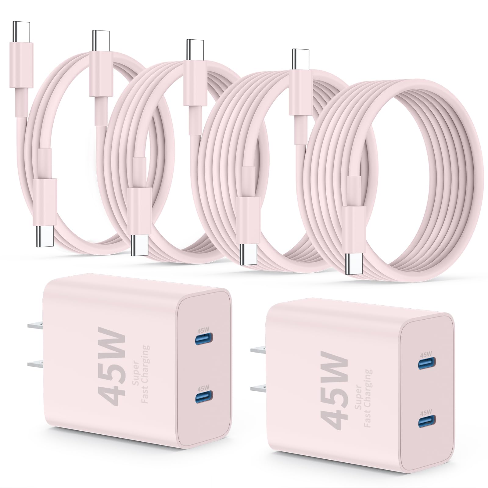 QZIIW 45W Dual Port USB-C Fast Charger with Extra Long 60W USB-C Cables (2-Pack) image 1