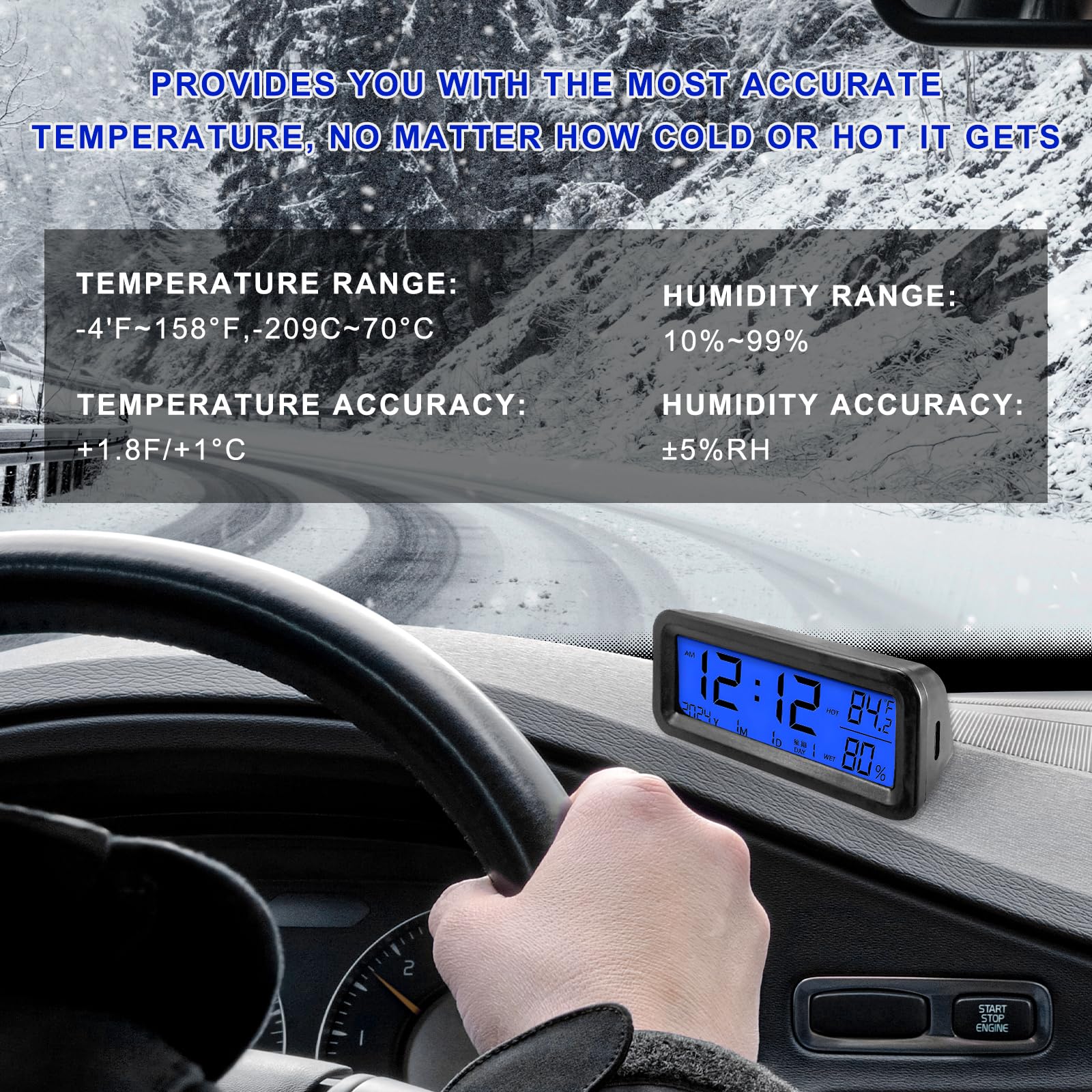 FSTURIOS Car Digital Dashboard Clock with Solar Recharge and Environmental Monitoring image 1