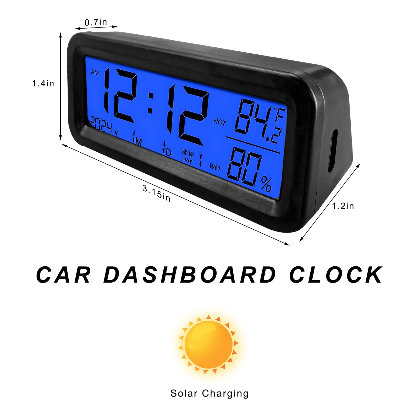 FSTURIOS Car Digital Dashboard Clock with Solar Recharge and Environmental Monitoring thumbnail 3