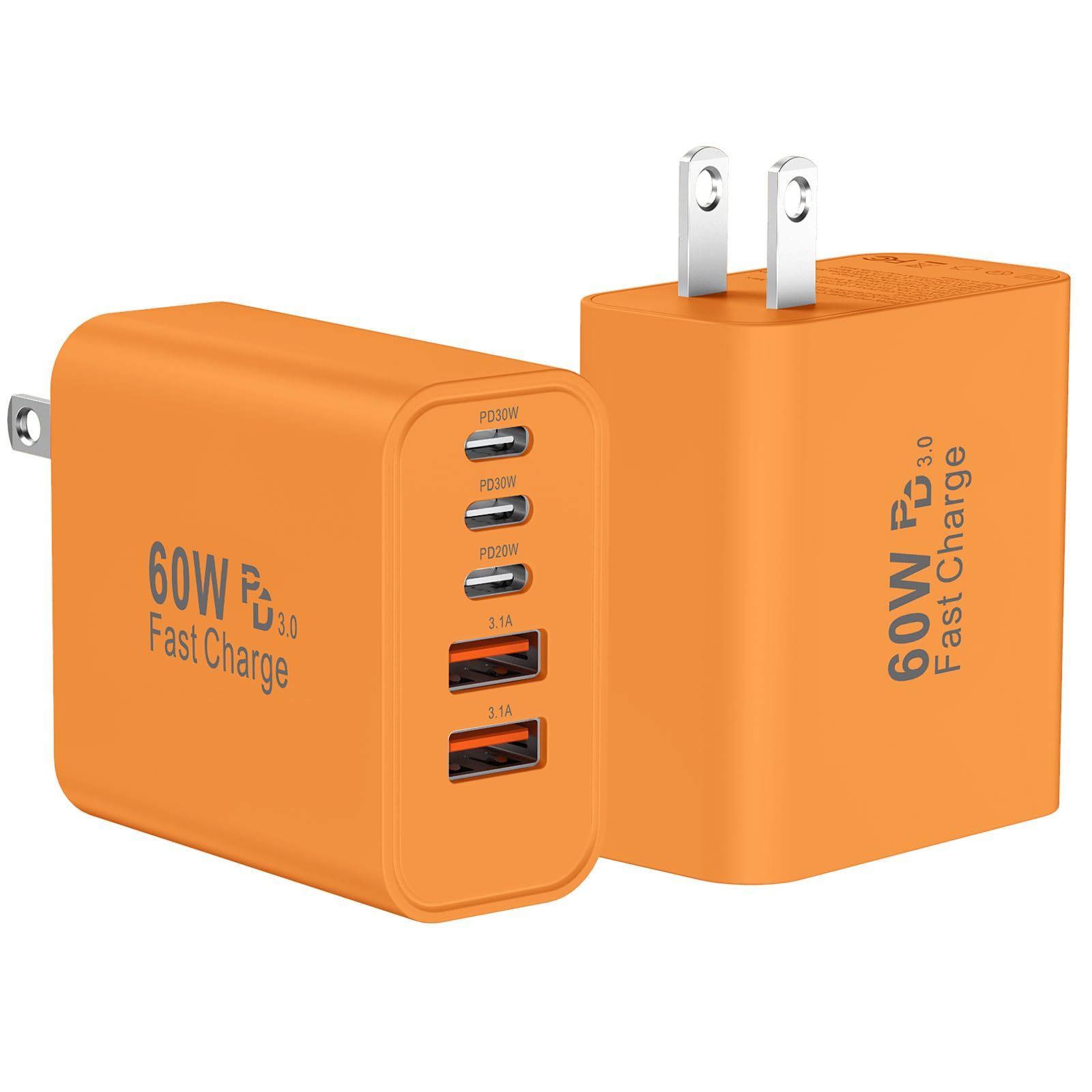Auorld 60W USB C Fast Charger Block, 2-Pack 5-Port Wall Chargers image 1