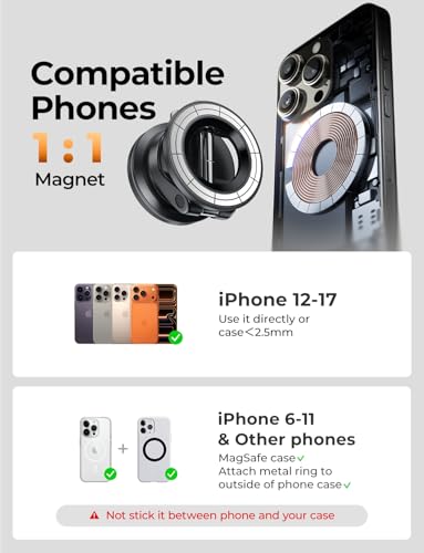 LISEN MagSafe Car Mount - Magnetic Phone Holder with Vacuum Suction for iPhone 12 to 17 Pro Max thumbnail 4