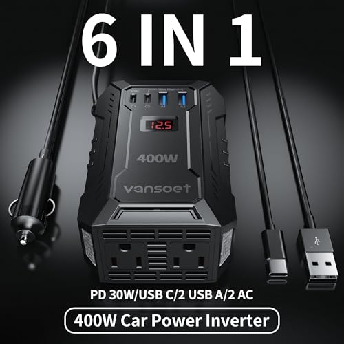Vansoet 400W Car Power Inverter with Multiple USB Ports and Dual AC Outlets thumbnail 2
