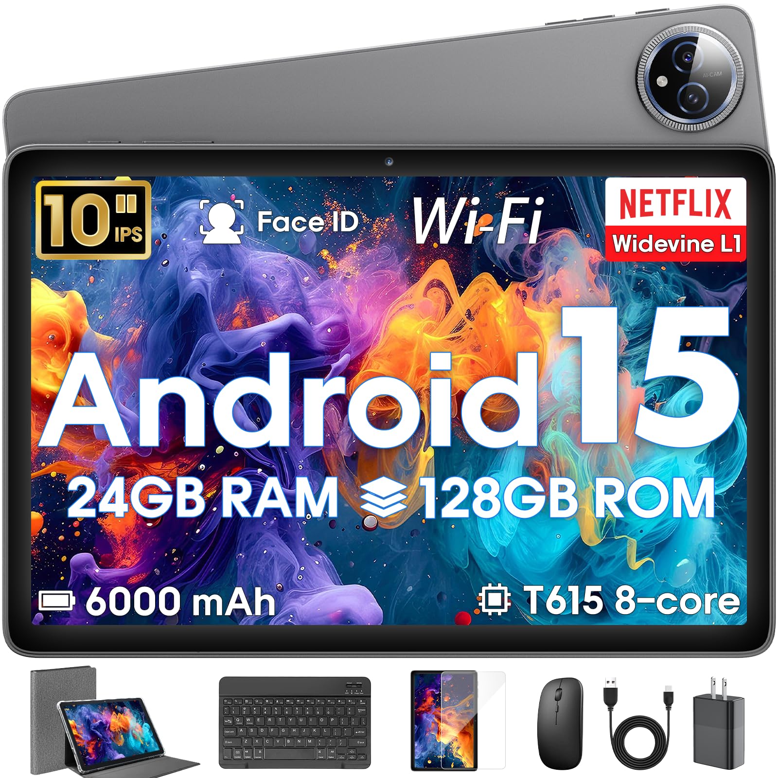 Hasskya 10.1-Inch Android 15 Tablet with Keyboard, Stylus, and Mouse - 24GB RAM, 128GB Storage, Octa-Core Processor thumbnail 2