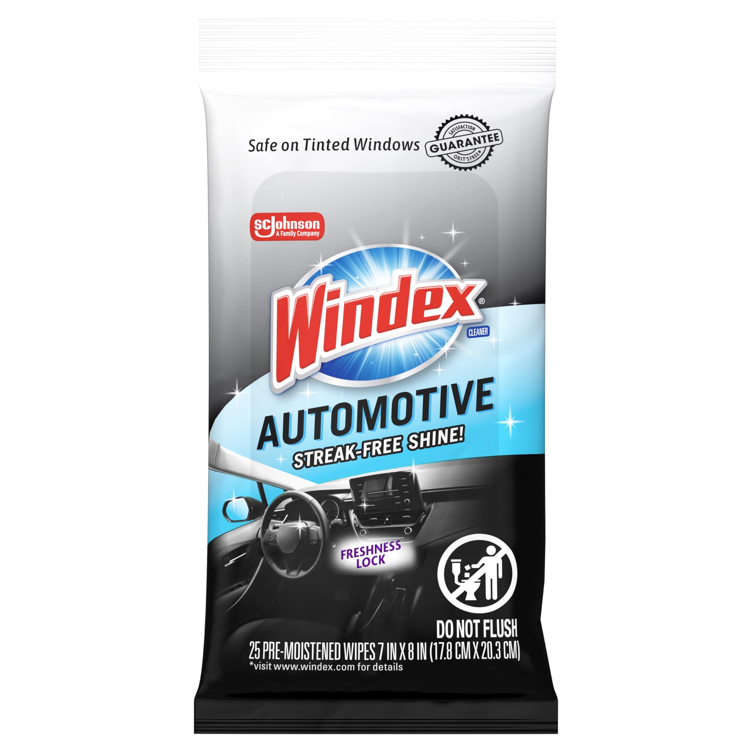 Windex Auto Wipes for Car Windows, Mirrors, and Screens - 25 Pre-Moistened Wipes thumbnail 2