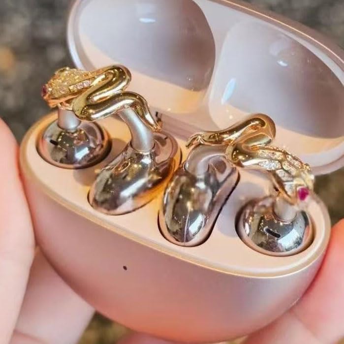 Golden Snake Rhinestone Clip-On Decoration for Open Ear Earbuds image 1