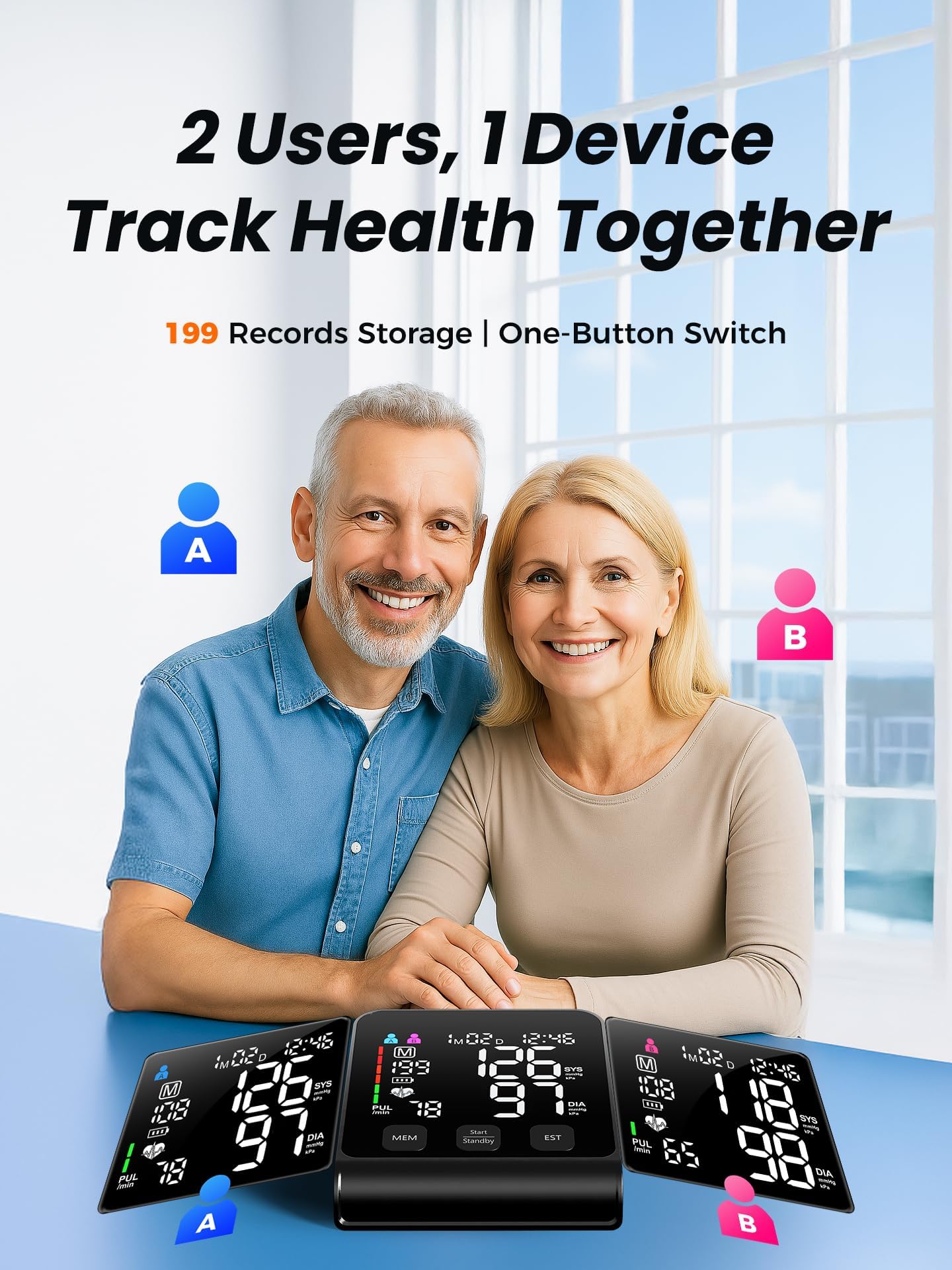 WAMELPRI FDA-Cleared Blood Pressure Monitor with Adjustable Cuff and Dual User Memory thumbnail 3