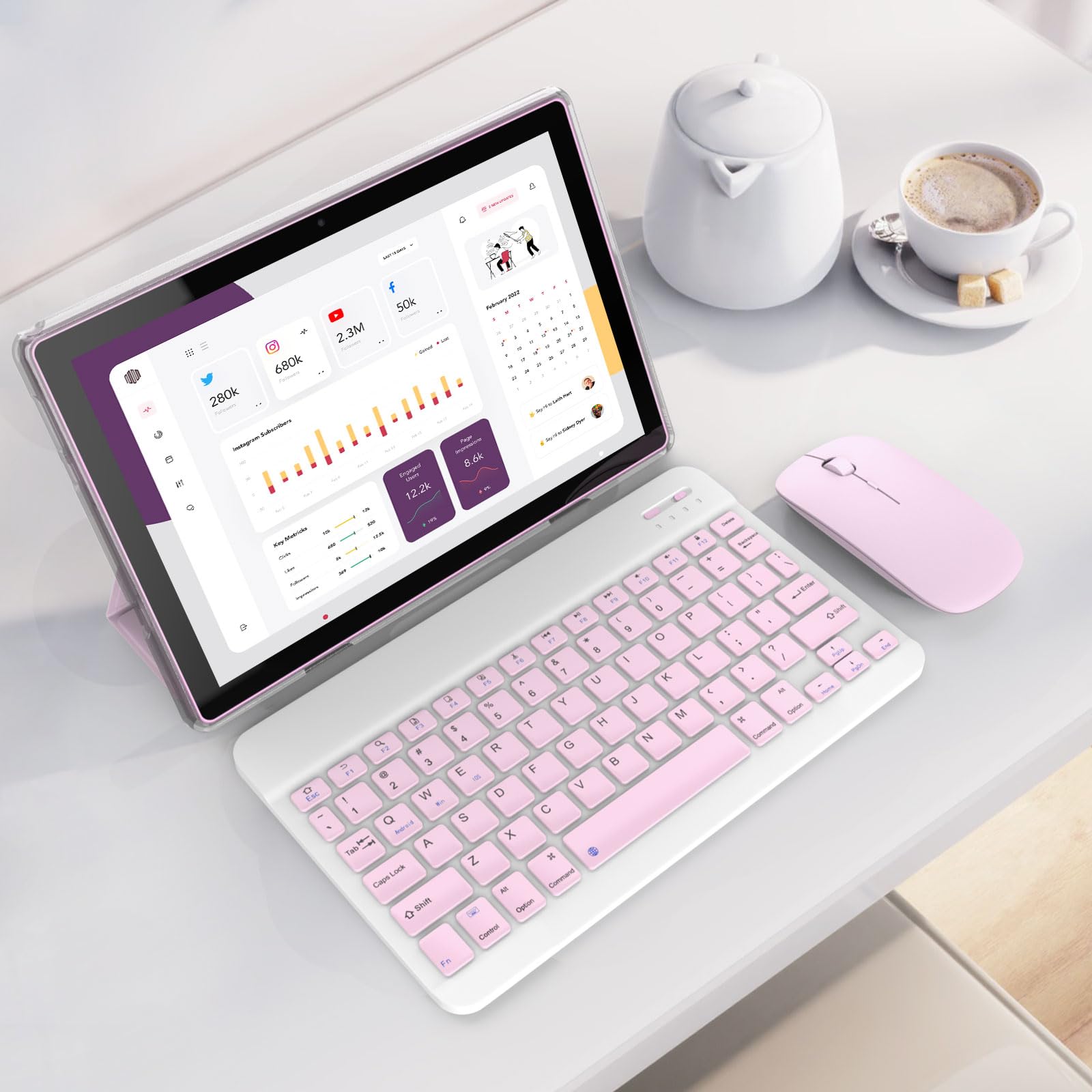 Nyxolaria 10.1-Inch Android 16 Tablet with Keyboard, Mouse, Stylus, and Protective Case (Pink) thumbnail 2