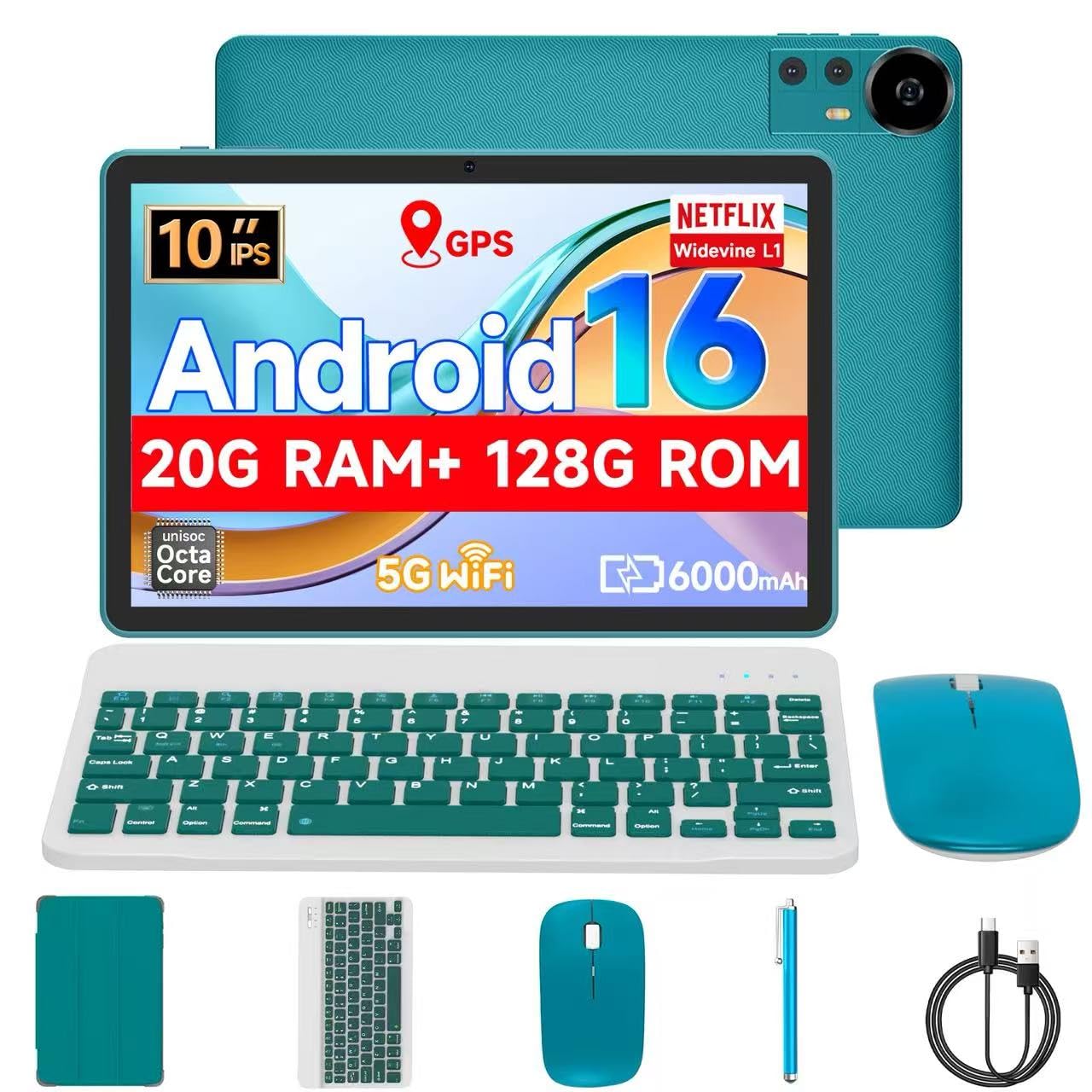 Nyxolaria 10.1-Inch Android 16 Tablet with Keyboard, Mouse, Stylus, and Protective Case (Pink) thumbnail 3