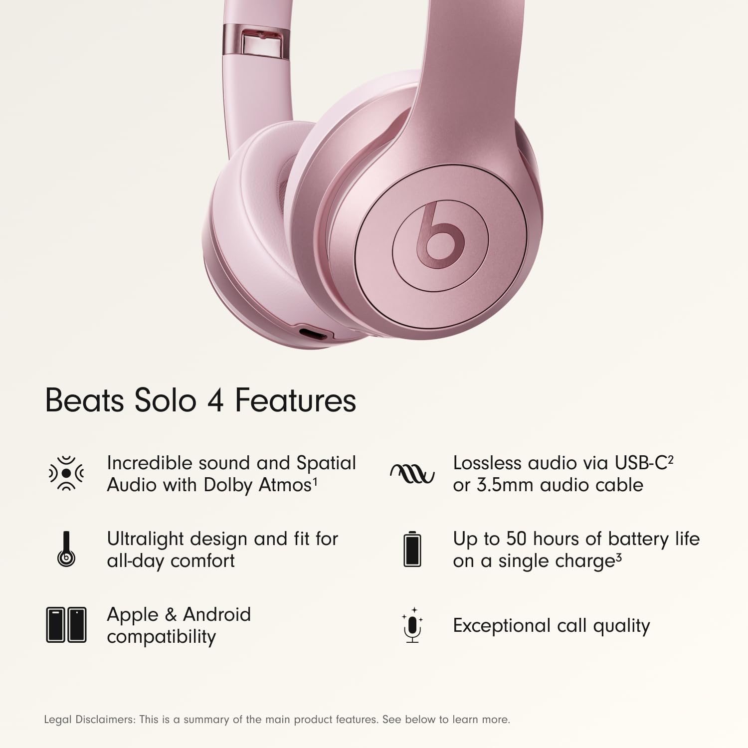 Beats Solo 4 Wireless On-Ear Bluetooth Headphones - Metallic Pink image 1