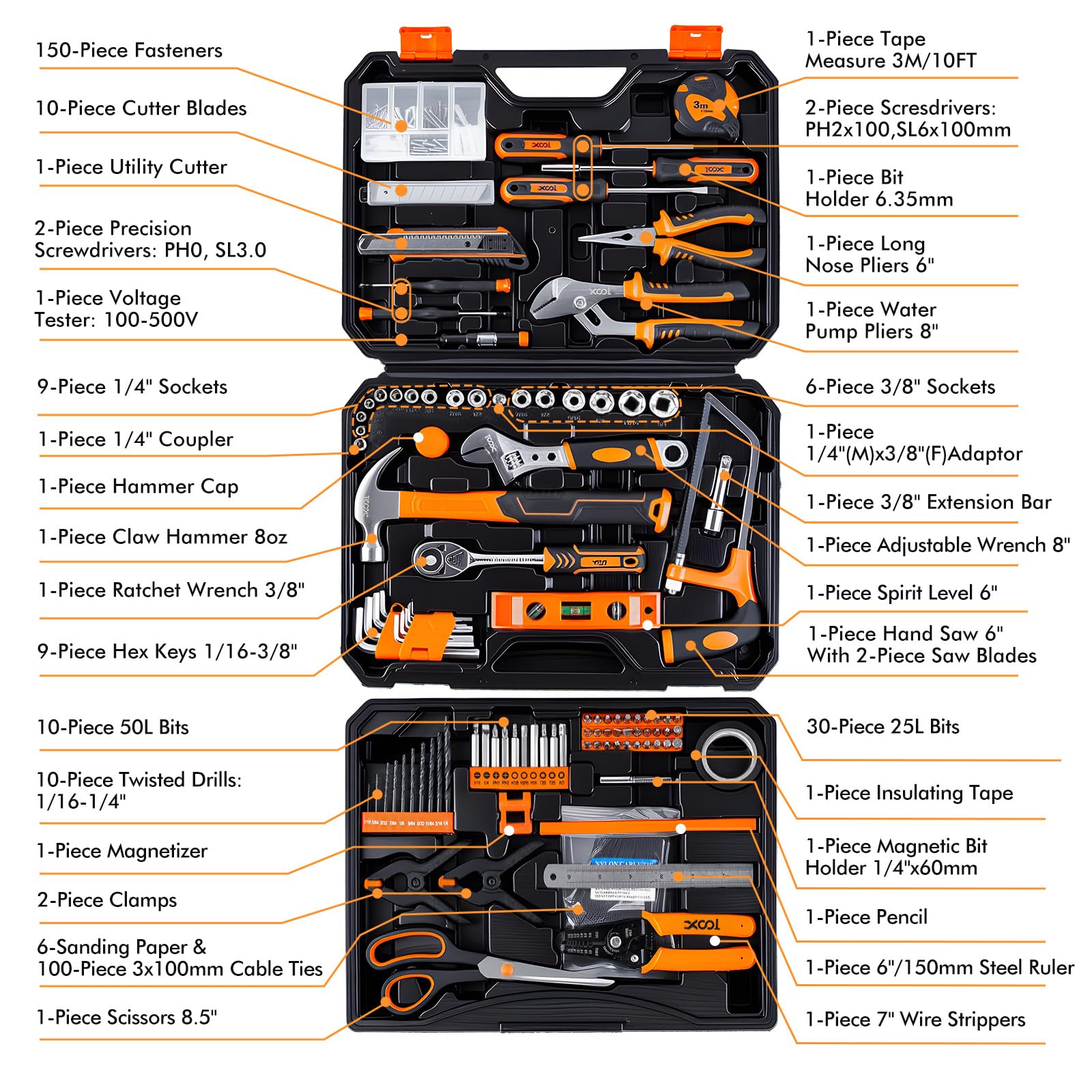 XOOL 368 Piece Home Repair Tool Kit with Drawer Toolbox thumbnail 4