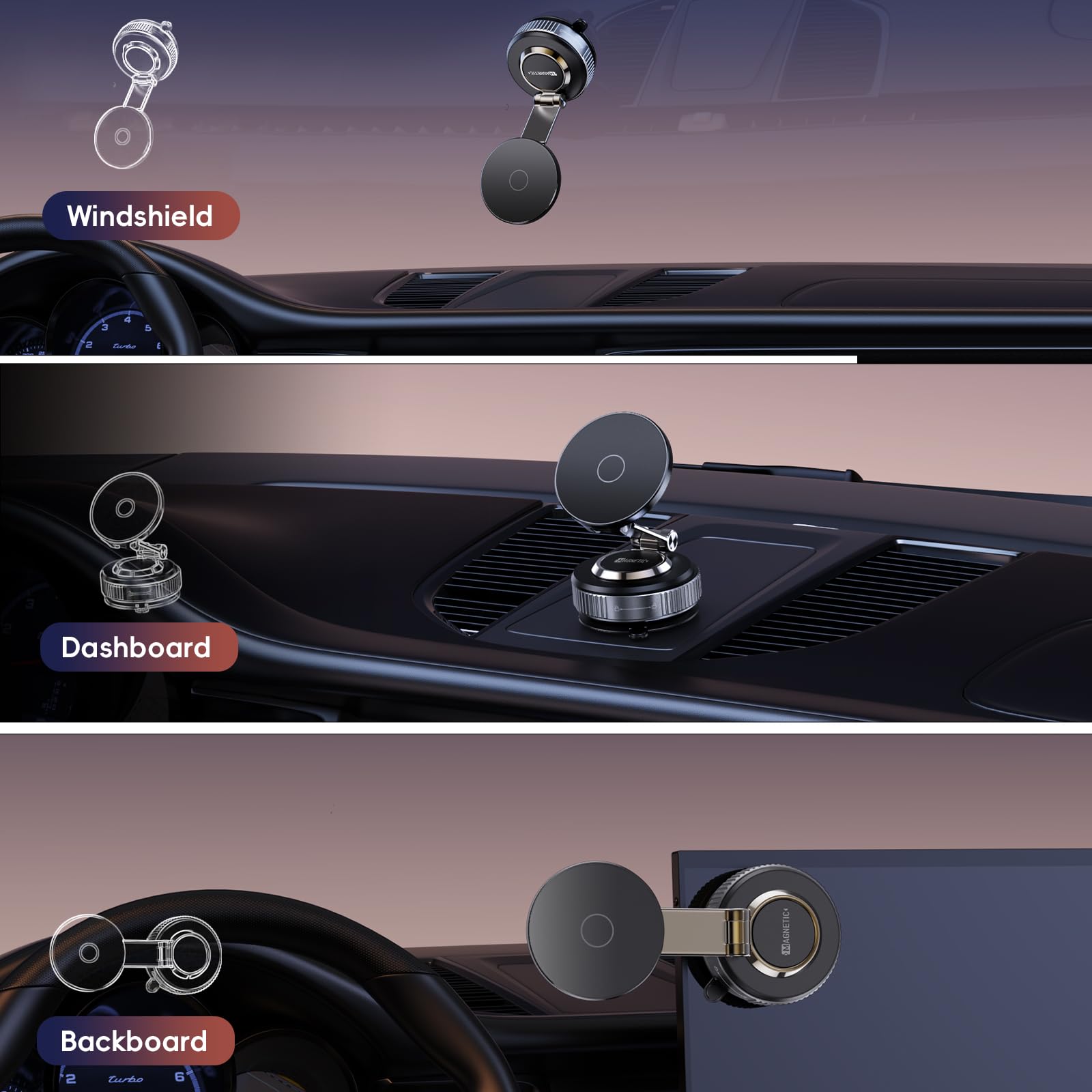 Heavy Duty Magnetic Phone Holder for Car with 360° Adjustable Vacuum Suction and Magsafe Compatibility thumbnail 2