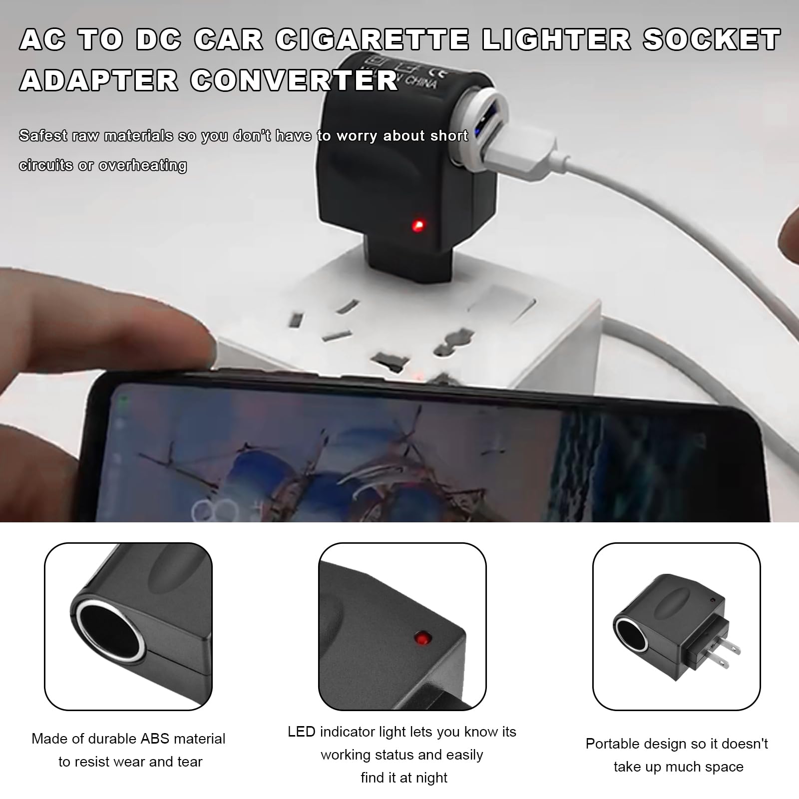 JNXIJ 2 PCS AC to DC Converter 220V to 12V 500mA Car Cigarette Lighter Socket Adapter thumbnail 4
