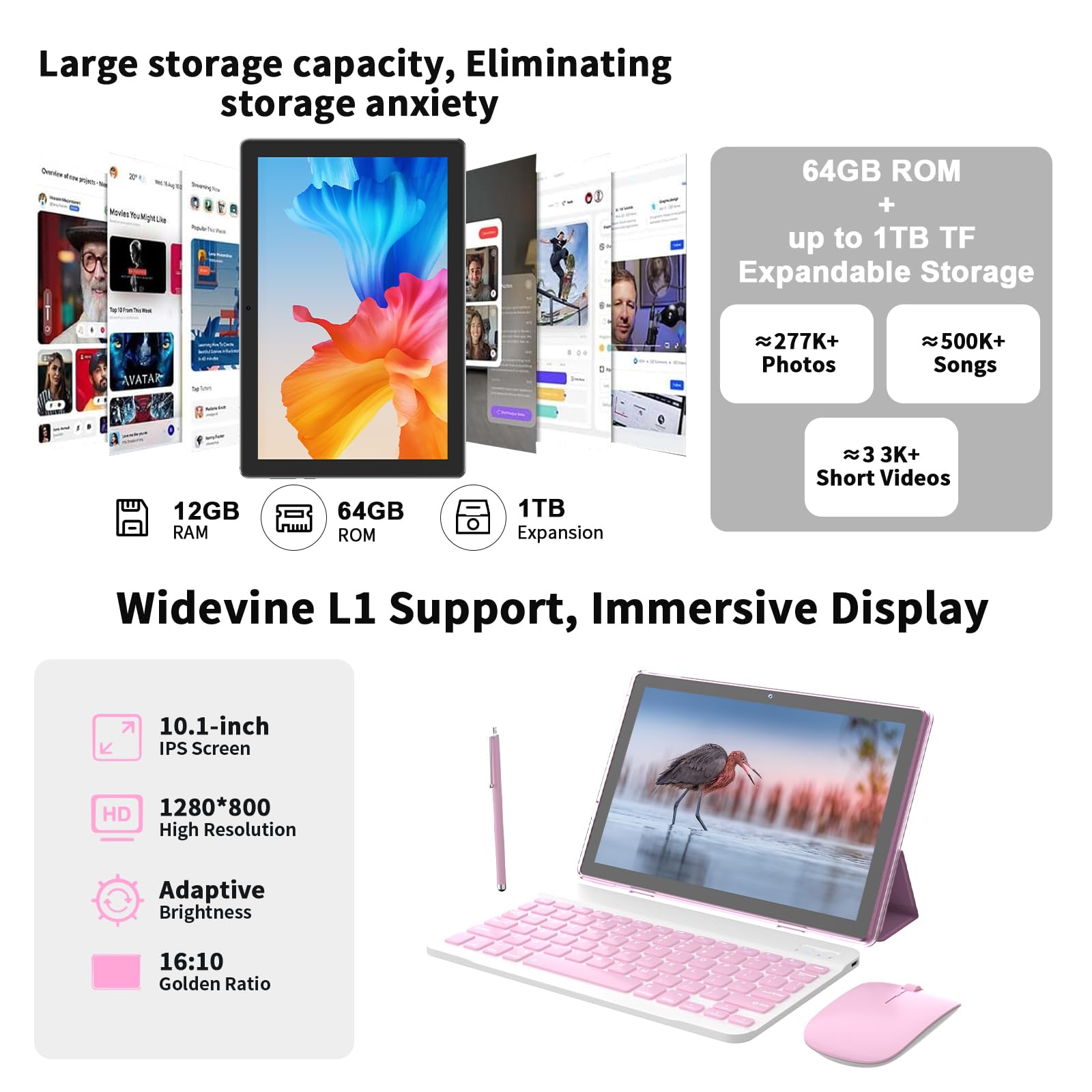 ICONLINK Android 16 Tablet 10 Inch with Keyboard, Mouse, and Stylus - 12GB RAM + 64GB Storage thumbnail 3