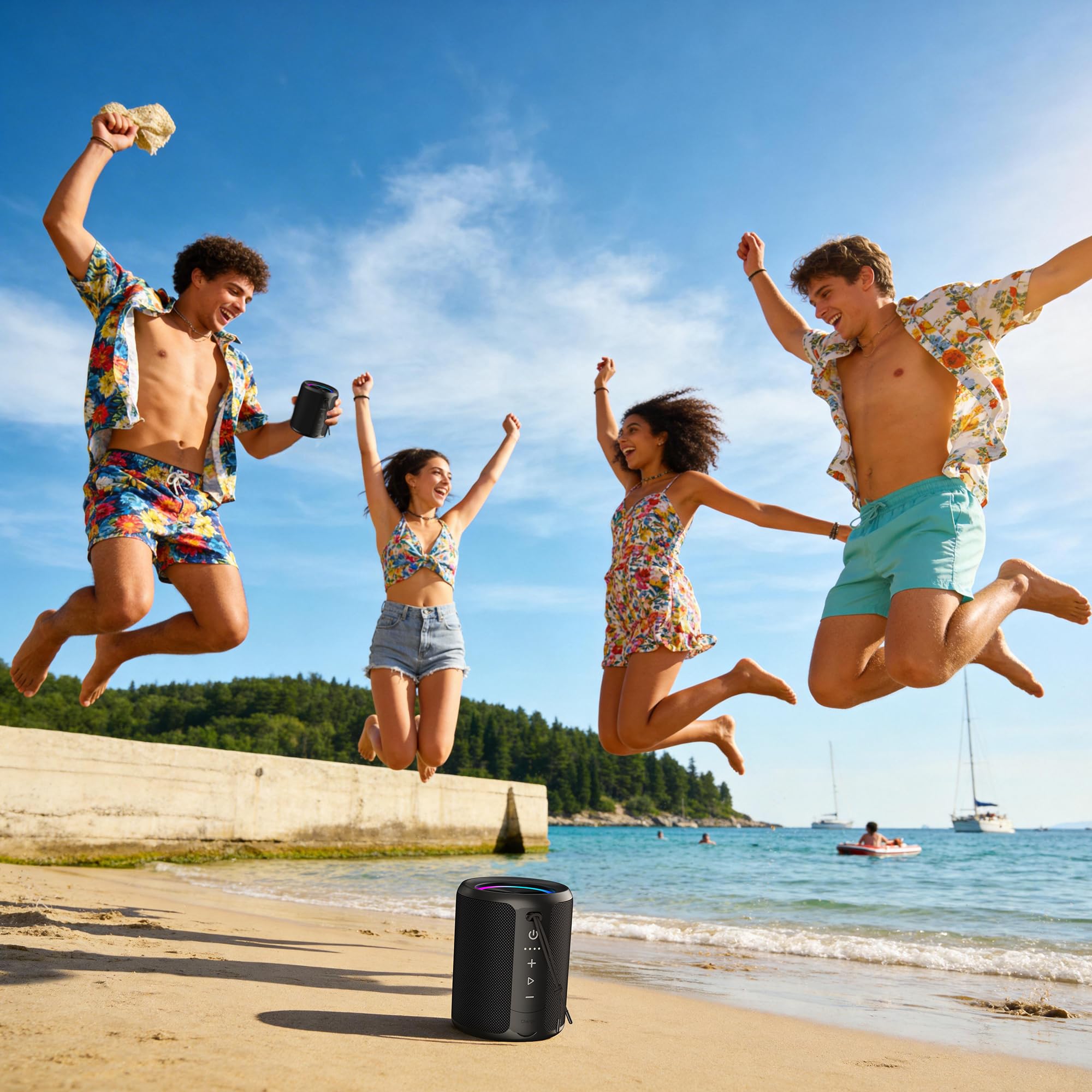 DUDGSIS Portable Bluetooth Speaker - IPX7 Waterproof, 20W Stereo Sound, 15H Battery, RGB Light