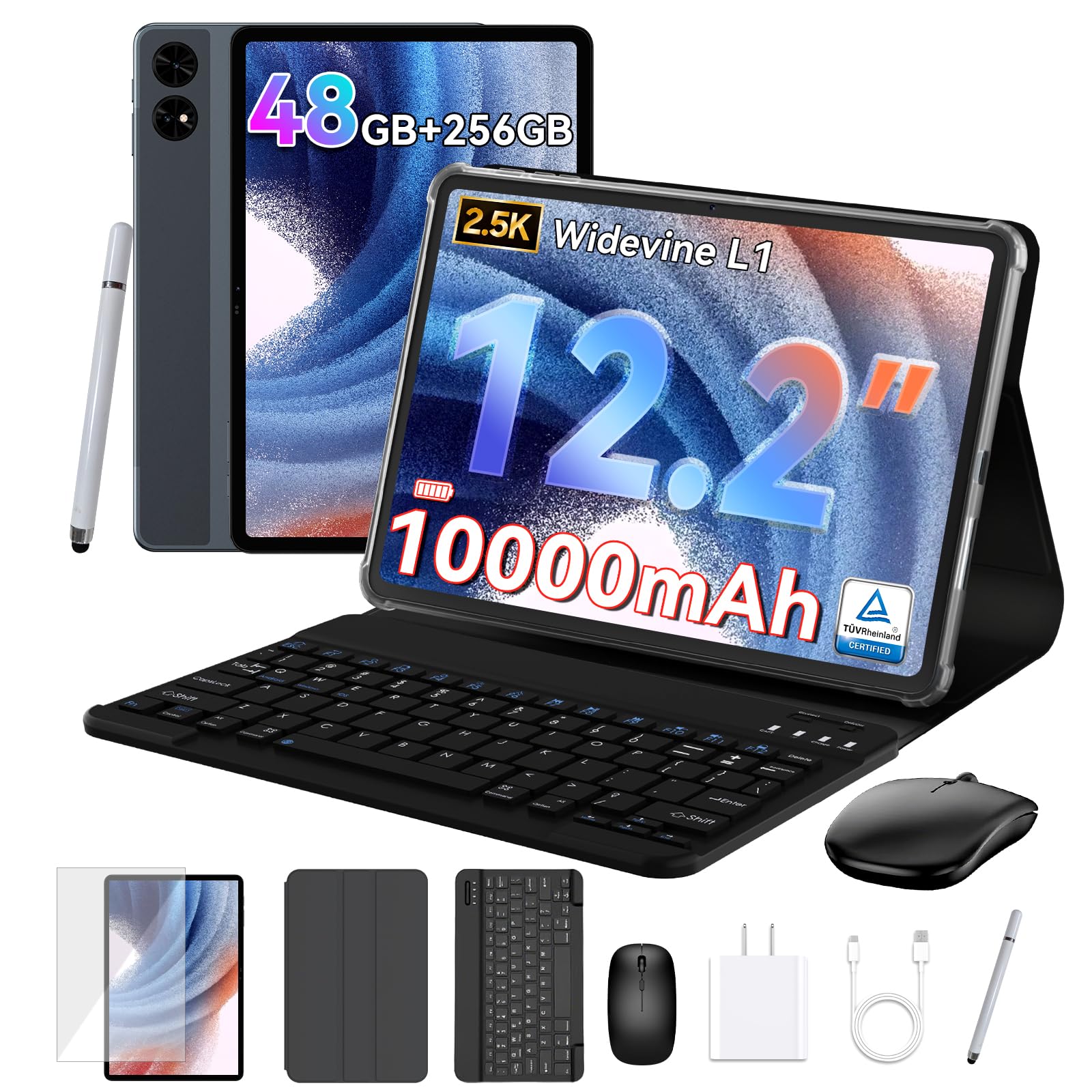 2026 Upgraded 12.2-Inch Android 16 Tablet with Keyboard, 2.5K QHD Display, 48GB RAM + 256GB Storage, 5G WiFi, Octa-Core, 10000mAh Battery, and 4-Year Warranty thumbnail 4