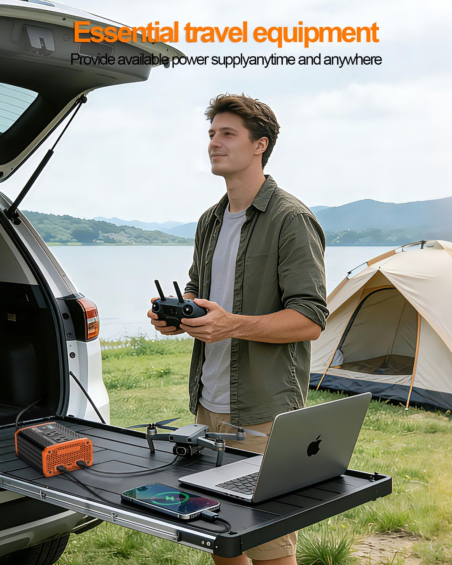 Strenrmgo 400W Car Power Inverter with Dual AC Outlets and Fast USB Charging thumbnail 3