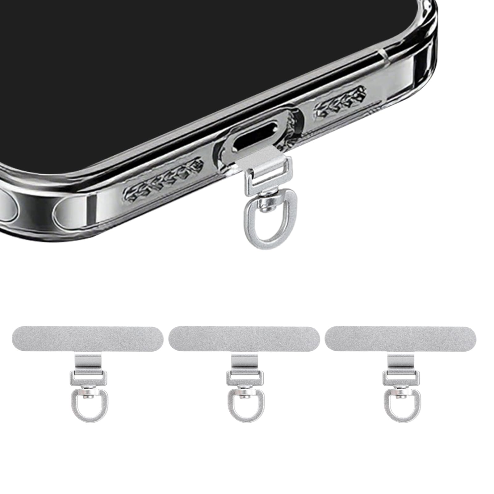 360° Rotating Stainless Steel Phone Tether Tab (Silvery 3-Pack) - Universal Fit thumbnail 2