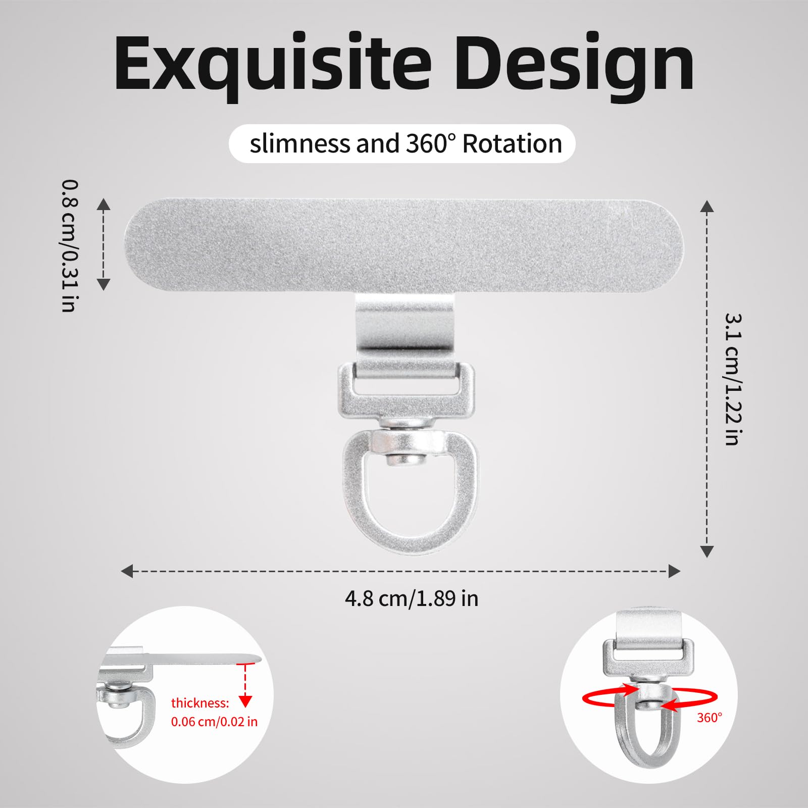 360° Rotating Stainless Steel Phone Tether Tab (Silvery 3-Pack) - Universal Fit thumbnail 4