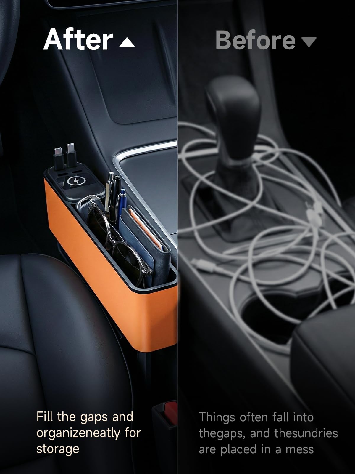 Elecshion Car Seat Gap Filler Organizer with 69W Retractable Charger and Dual USB Ports thumbnail 3