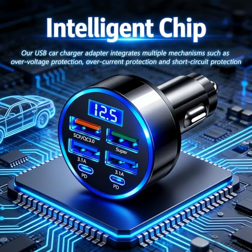 6 Ports Car Cigarette Lighter Adapter with LED Voltage Display and Fast Charging thumbnail 4