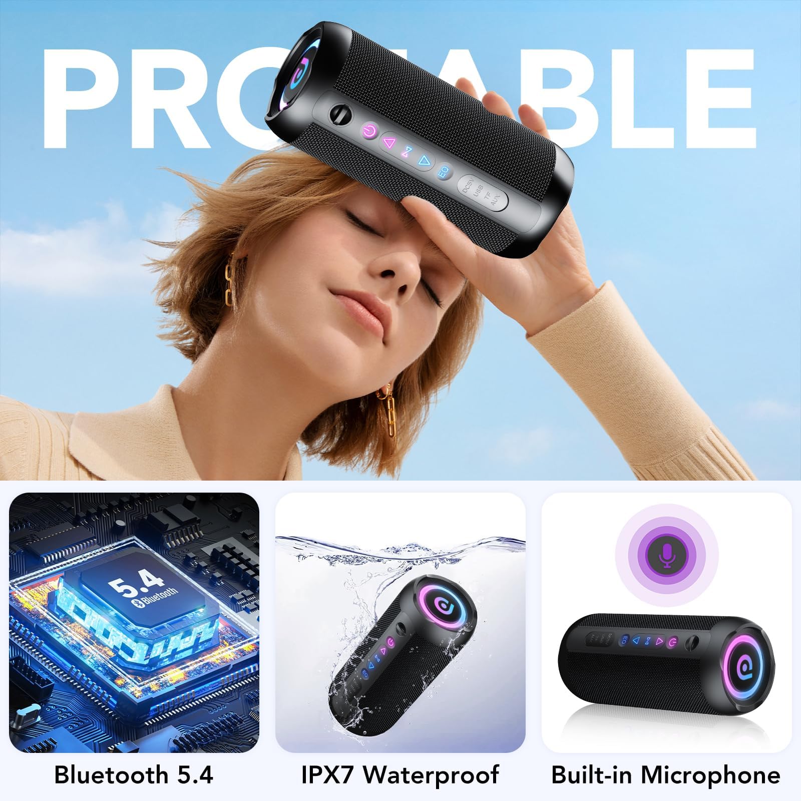 Portable Bluetooth Speaker with 30W Dual Drivers and IPX7 Waterproof Rating thumbnail 3