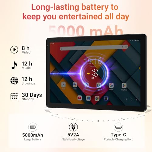 URAO 10.1" Android Tablet with Octa-core Processor, 30GB RAM, 128GB Storage, HD IPS Display, Wi-Fi 6 & Bluetooth 5.4