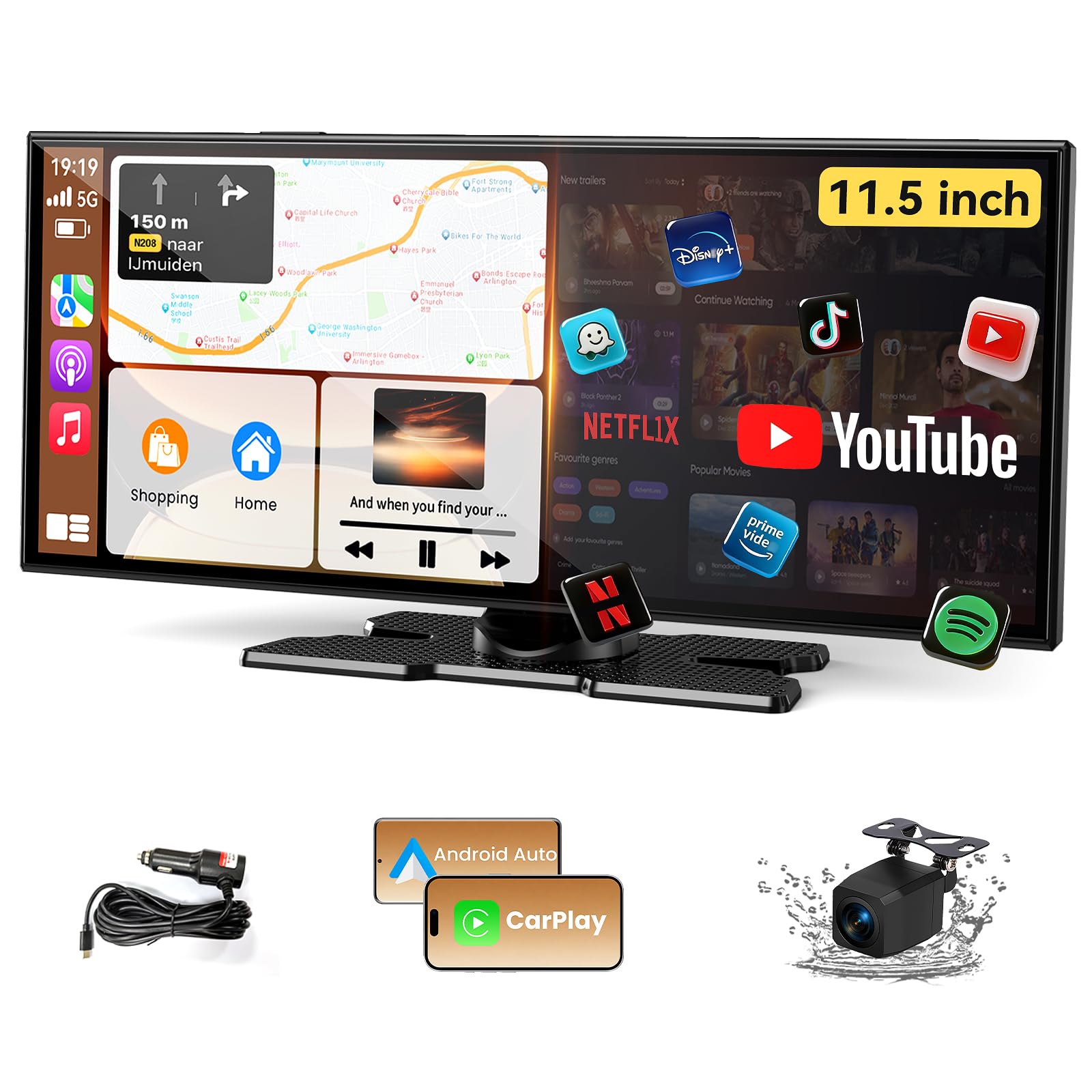 11.5-Inch Wireless CarPlay & Android Auto Screen with 1080P Backup Camera and Streaming Apps thumbnail 2