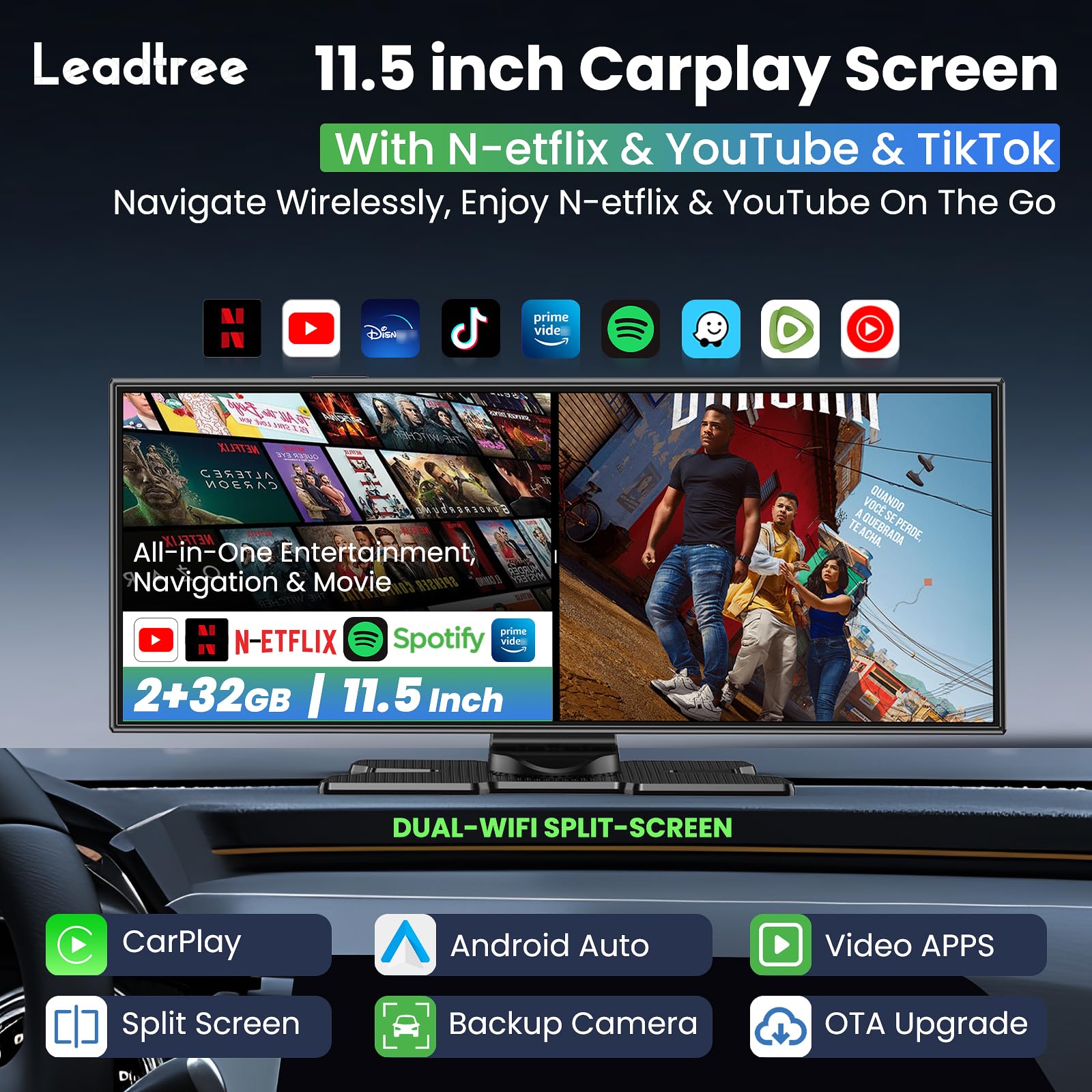 11.5-Inch Wireless CarPlay & Android Auto Screen with 1080P Backup Camera and Streaming Apps thumbnail 3