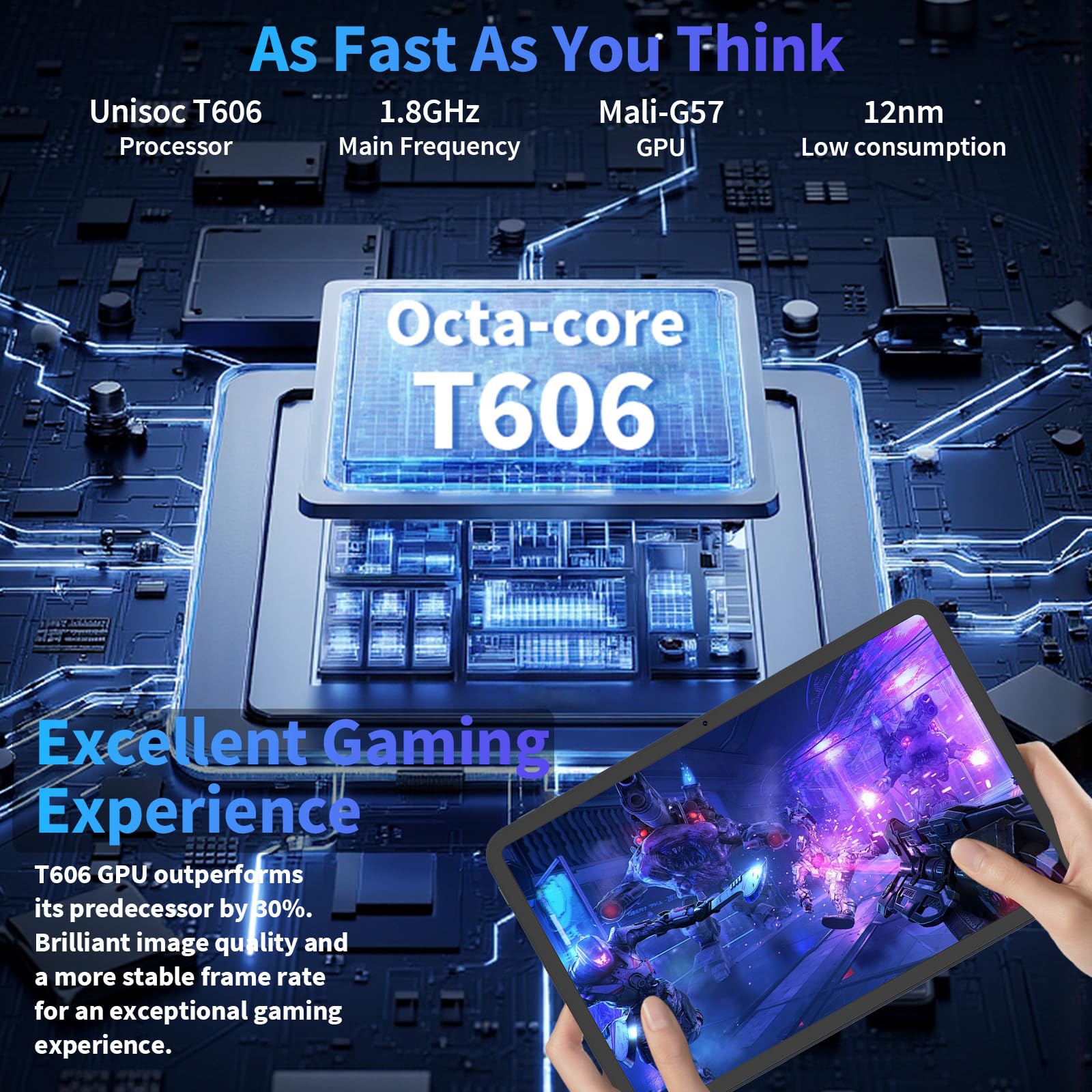 Relndoo 10 Inch Android 15 Tablet with Keyboard, 26GB RAM, 256GB Storage, 2TB Expandable, Gemini AI, Octa-Core, 8000mAh Battery, 5G WiFi, and Accessories thumbnail 3