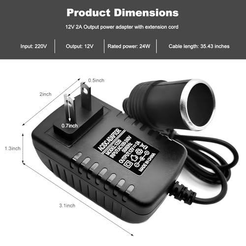 Rdxcv AC to DC Converter 100-240V to 12V Vehicle Power Adapter, 2A 24W Cigarette Lighter Socket thumbnail 2