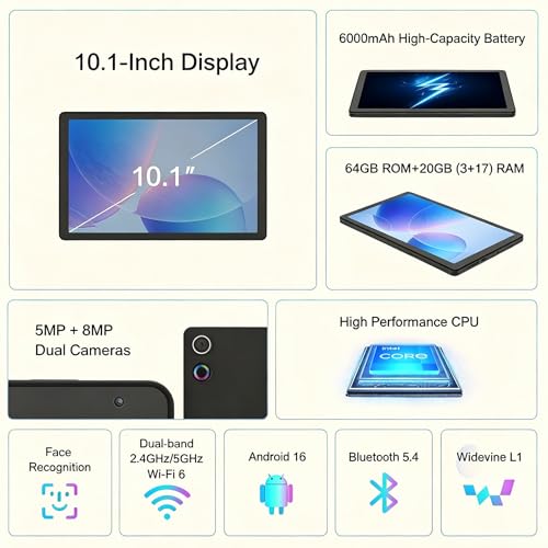Jeazans 10.1 Inch Android 16 Tablet with 64GB Storage and 8-in-1 Productivity Kit thumbnail 4