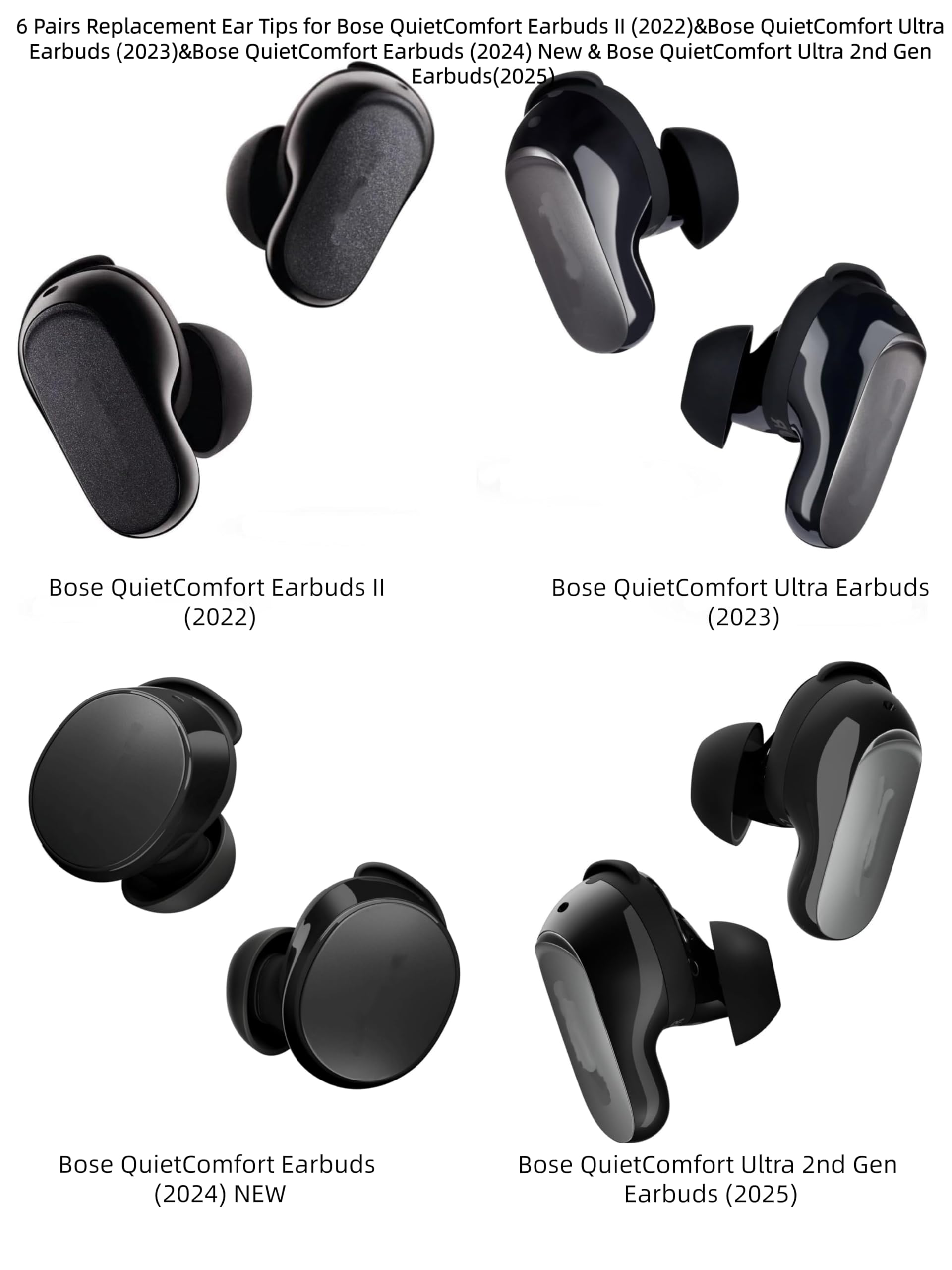 Replacement Ear Tips for Bose QuietComfort Ultra & QuietComfort II Earbuds - 6 Pairs Anti-Slip Silicone Wingtips thumbnail 2
