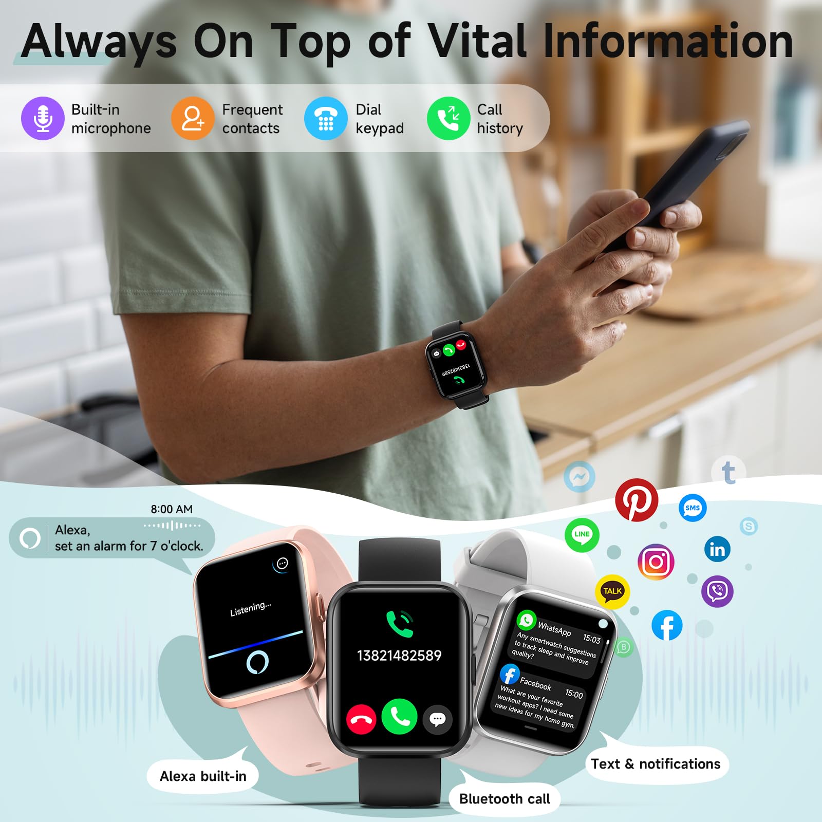 Smart Watch for Men & Women with Alexa, Health Monitoring, and 110+ Sports Modes thumbnail 3