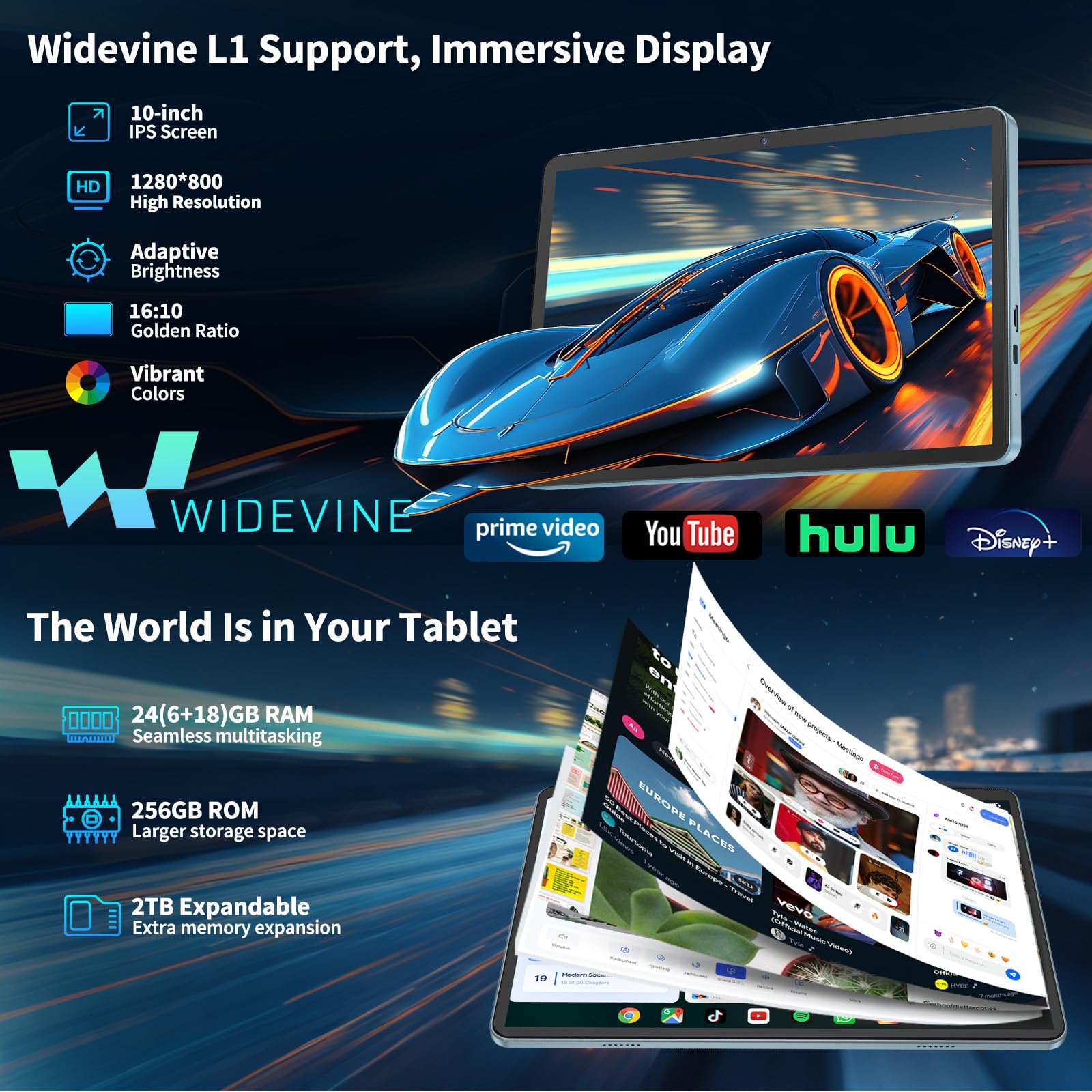 2026 Upgraded Android 16 10-Inch Tablet with Keyboard, 24GB RAM, 256GB Storage + 2TB Expandable, Gemini AI, 8000mAh Battery thumbnail 4
