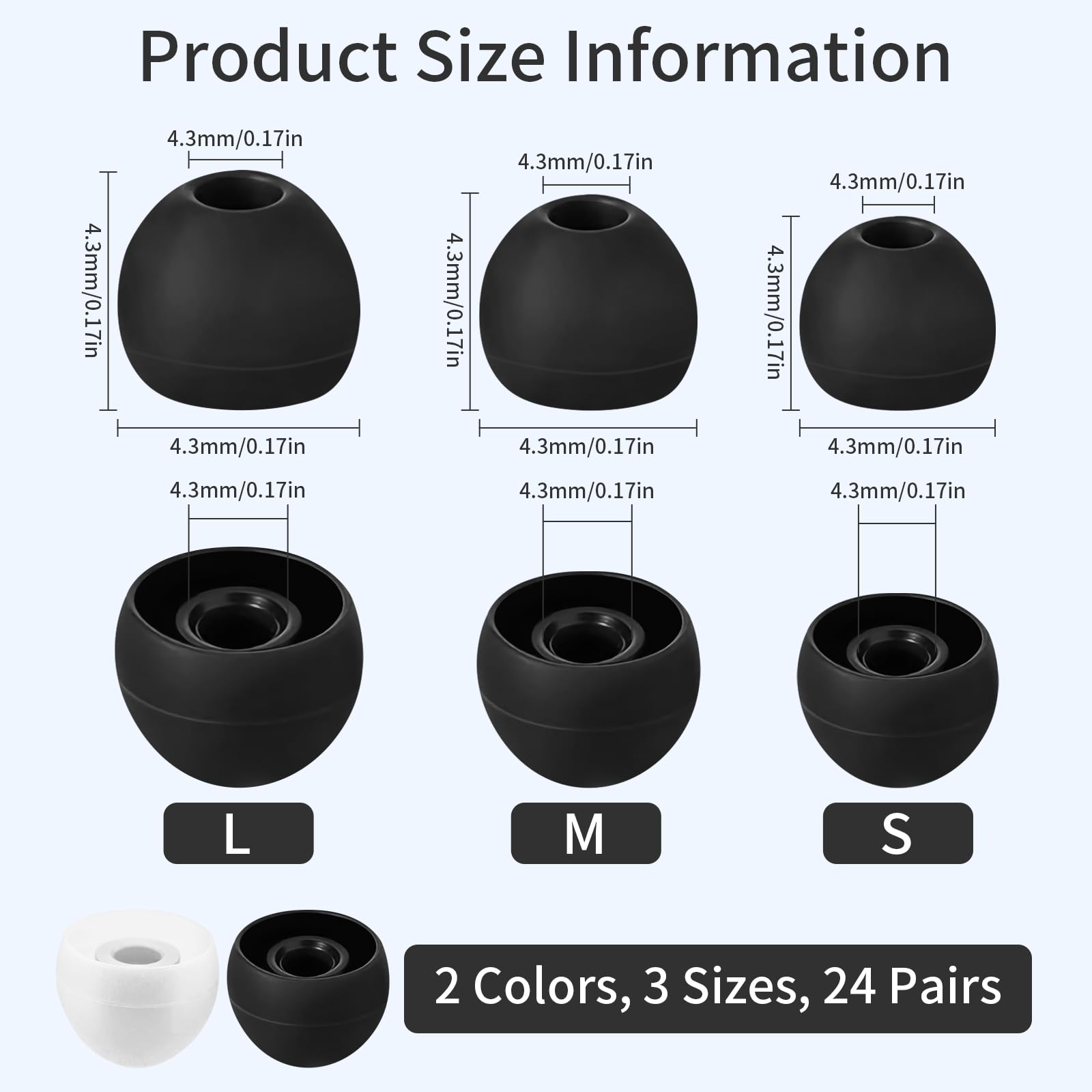 24 Pairs Silicone Earbud Replacement Tips - Universal Fit with Noise Isolation thumbnail 2