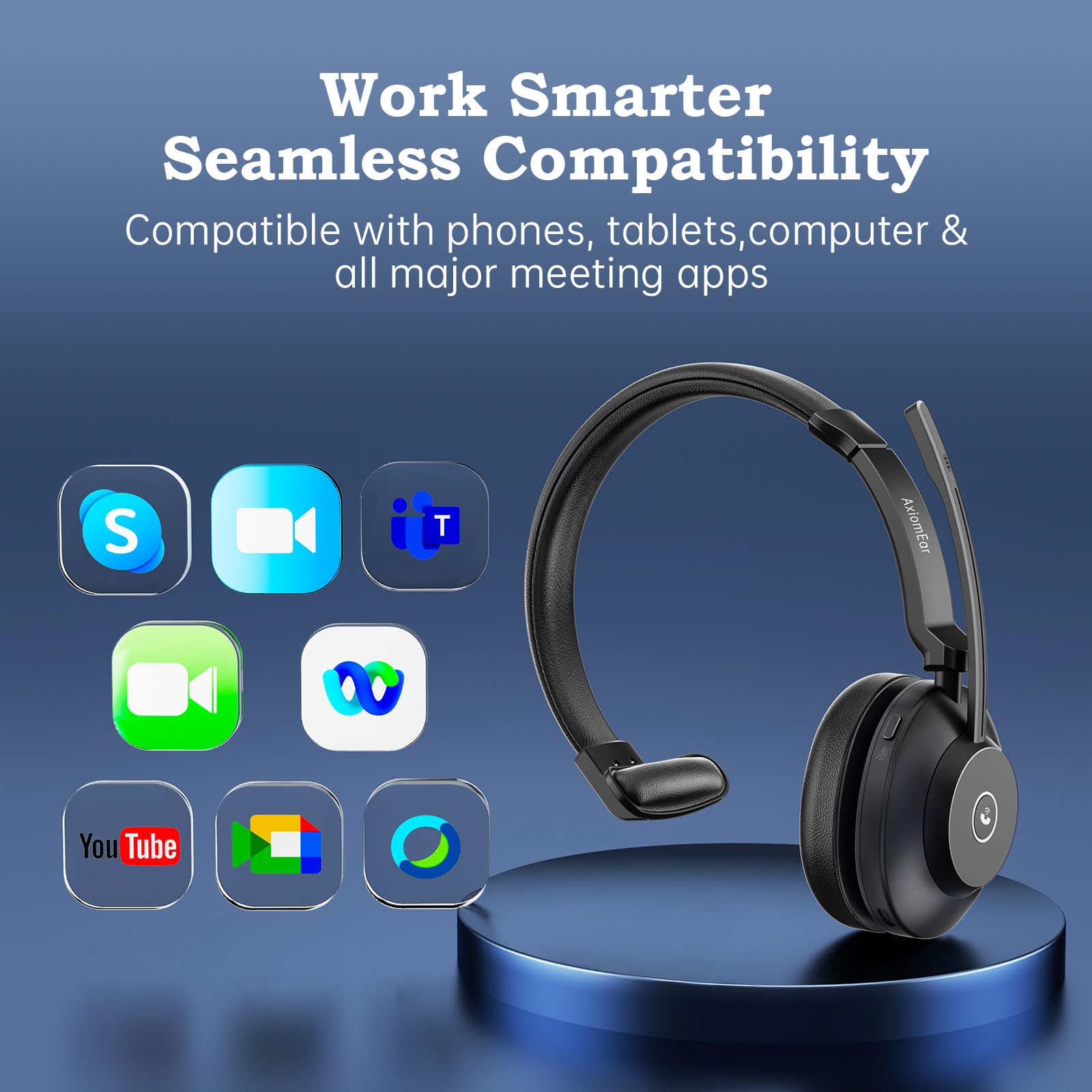 AxiomEar Bluetooth Wireless Headset with Advanced Noise Reduction Mic and Dual-Device Connectivity thumbnail 4