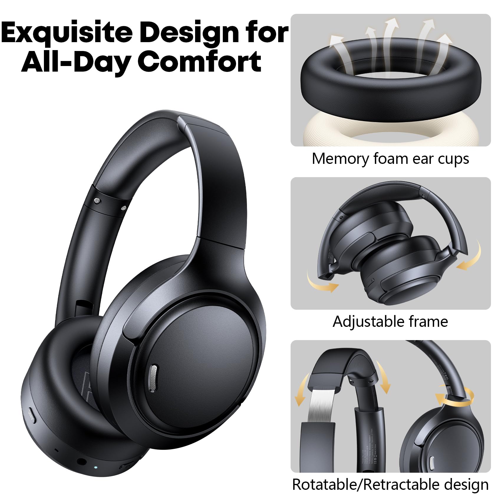 Hybrid Active Noise Cancelling Wireless Over-Ear Headphones with 120H Battery Life and 6-Mic ENC thumbnail 4