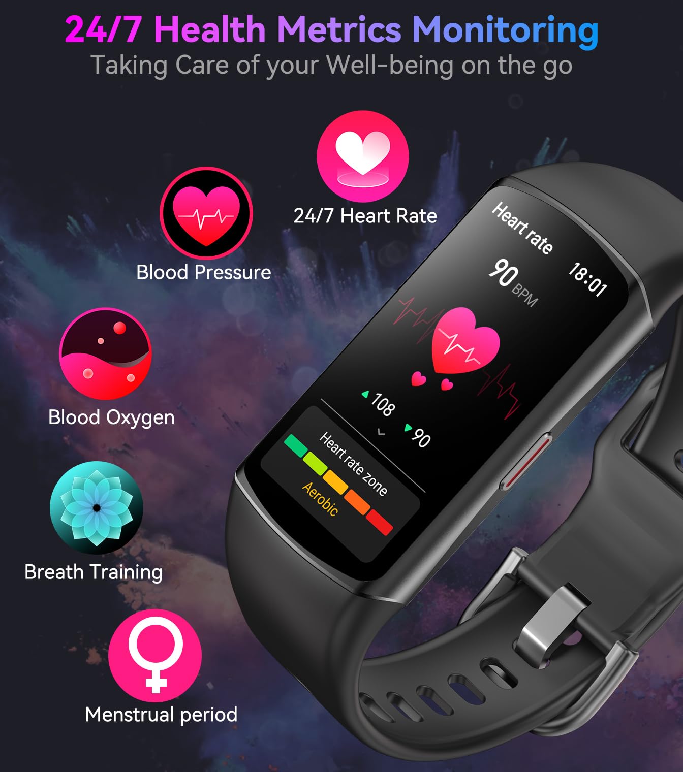 Smart Watch Fitness Tracker with 24/7 Heart Rate, Blood Oxygen, Blood Pressure Monitor and 120 Sports Modes thumbnail 2