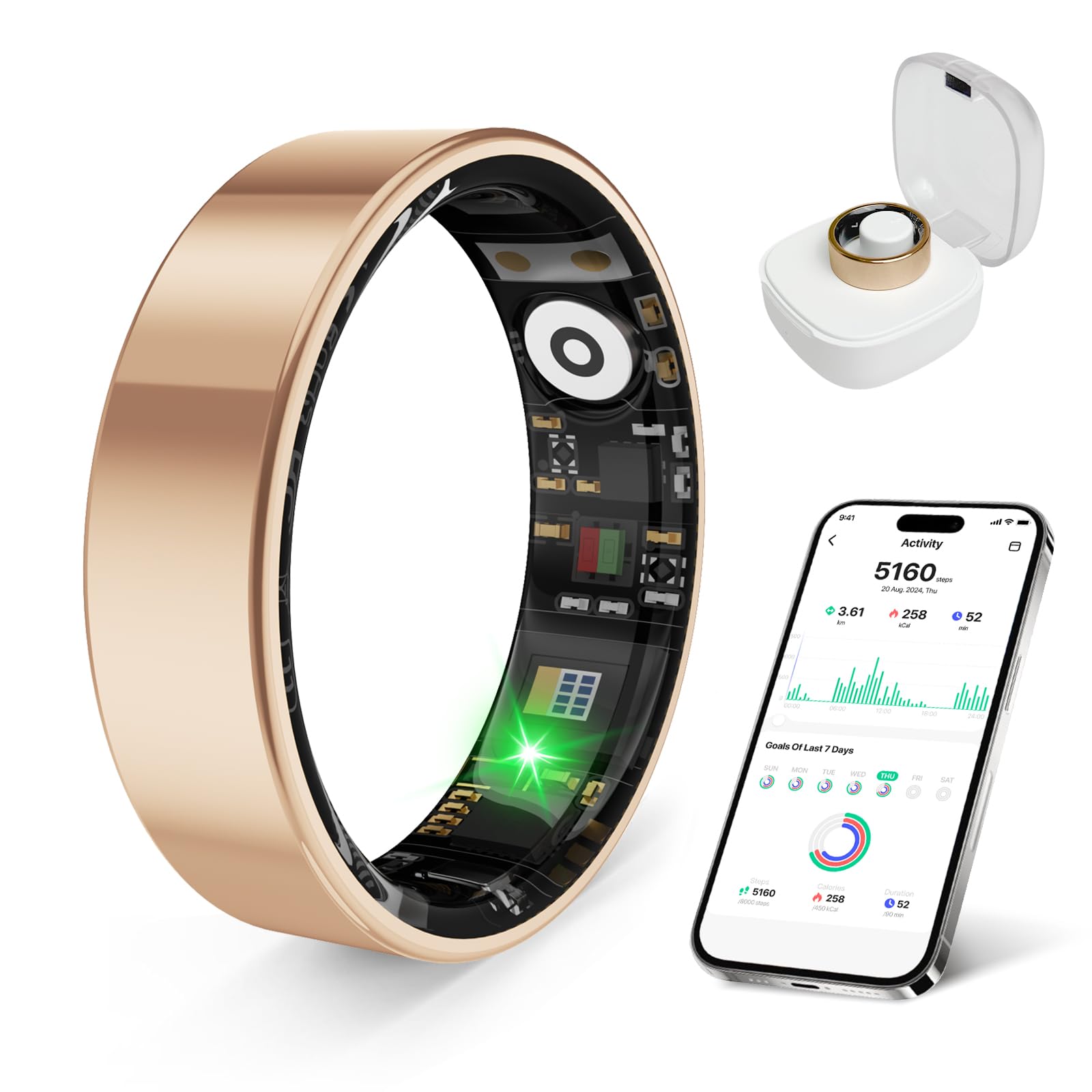 prxxhri 2026 Smart Ring Health Tracker – Rose Gold, Size 9 thumbnail 2