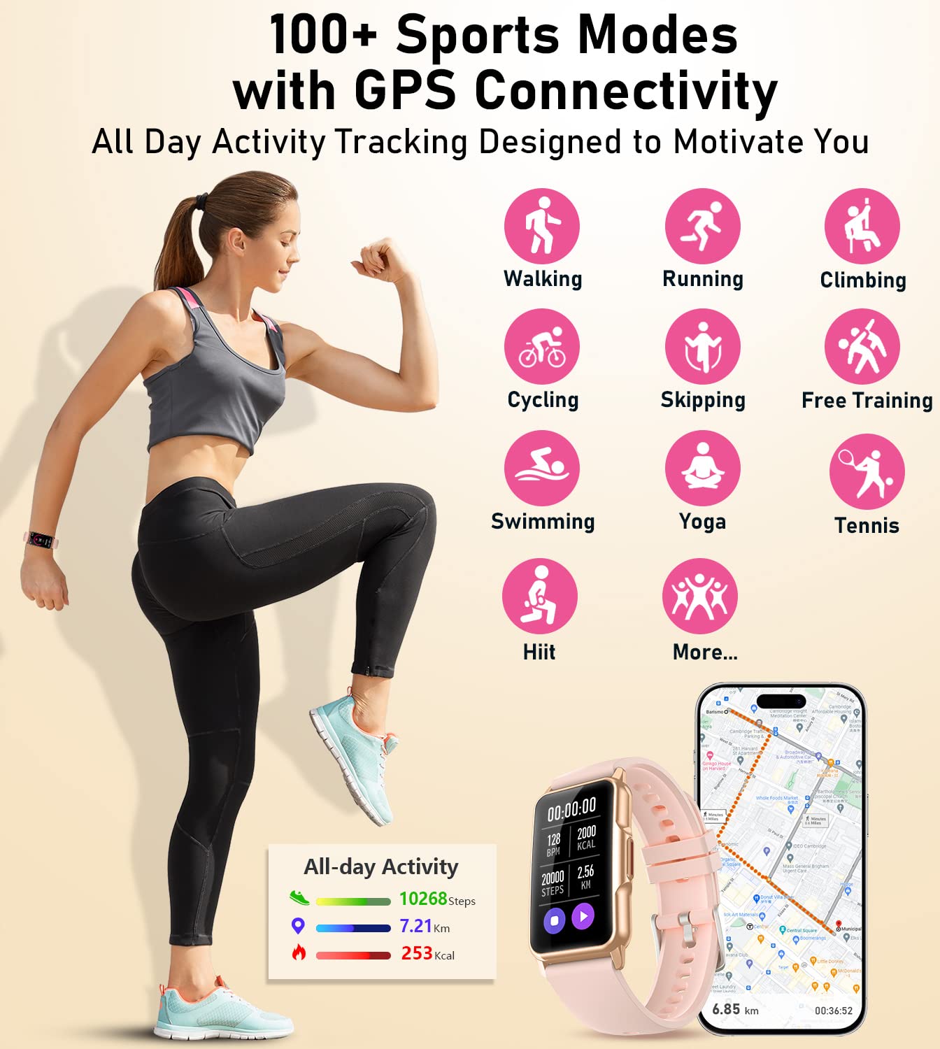 Smart Watch Health Fitness Tracker with 24/7 Heart Rate, Blood Oxygen, Blood Pressure, Sleep Monitor, 115 Sports Modes, IP68 Waterproof thumbnail 4