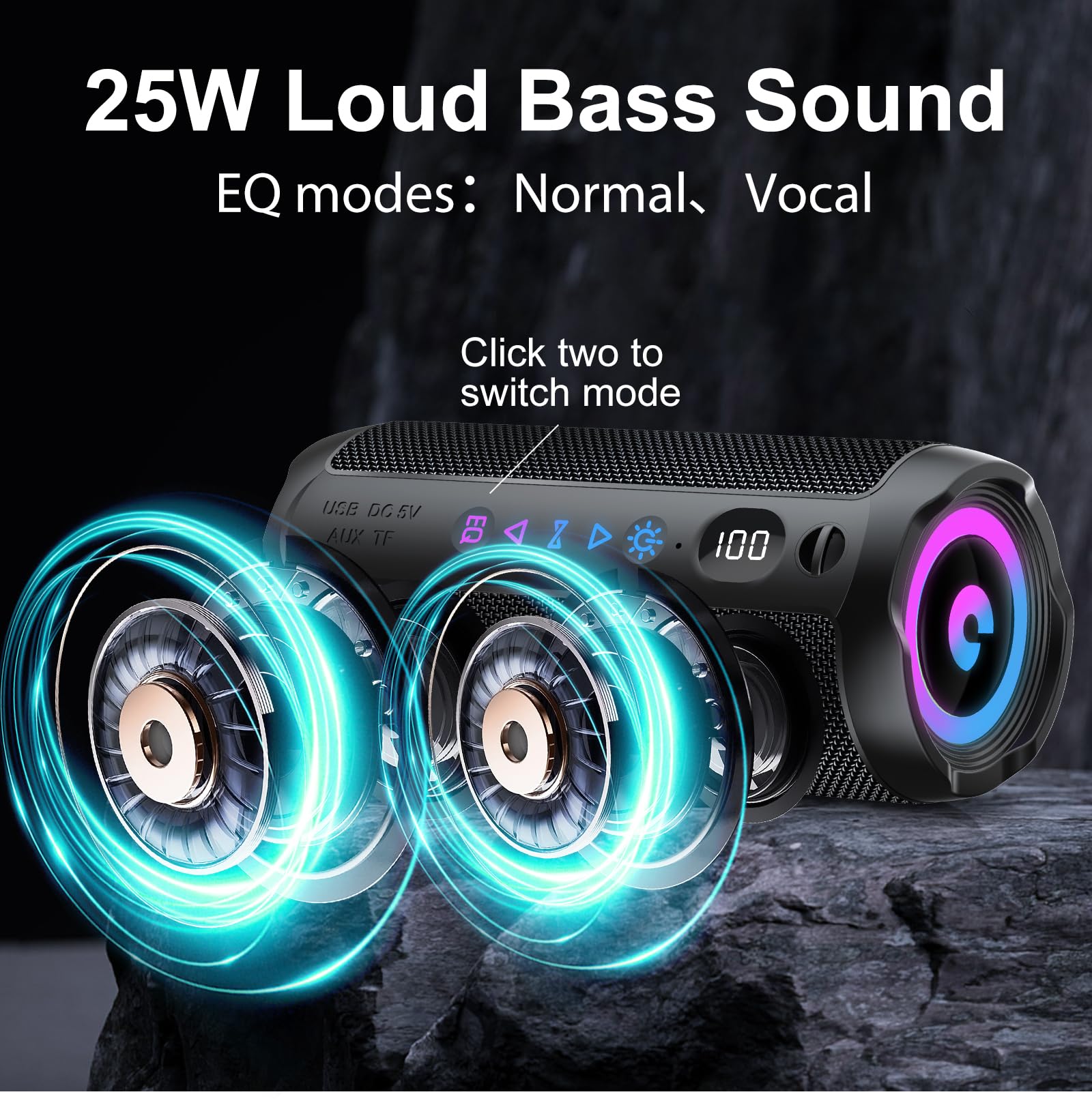 coioc Portable Bluetooth Speaker with 360° Stereo Sound and RGB Lights thumbnail 2